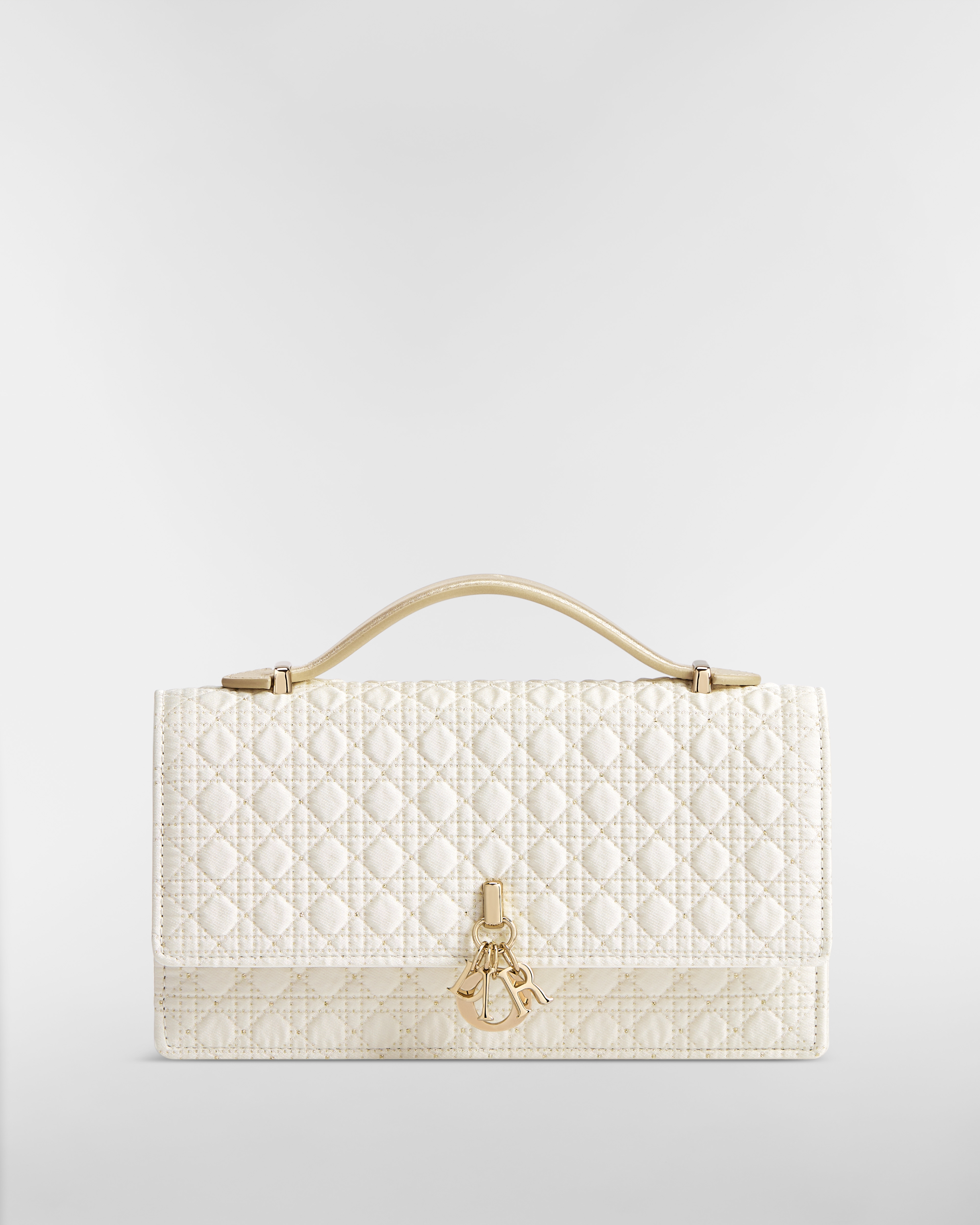 Minibolso My Dior Tejido Microcannage acolchado blanco con hilo metalizado dorado E01