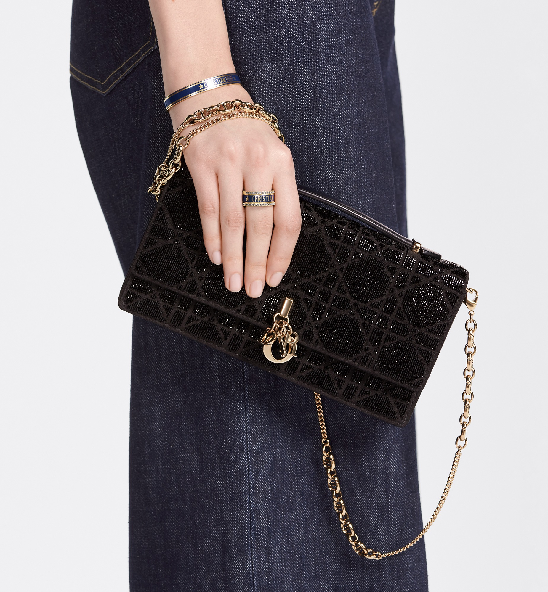 Dior Or My Dior-minitas Karamel-beige katoen met Cannage-borduursel van microparels E12