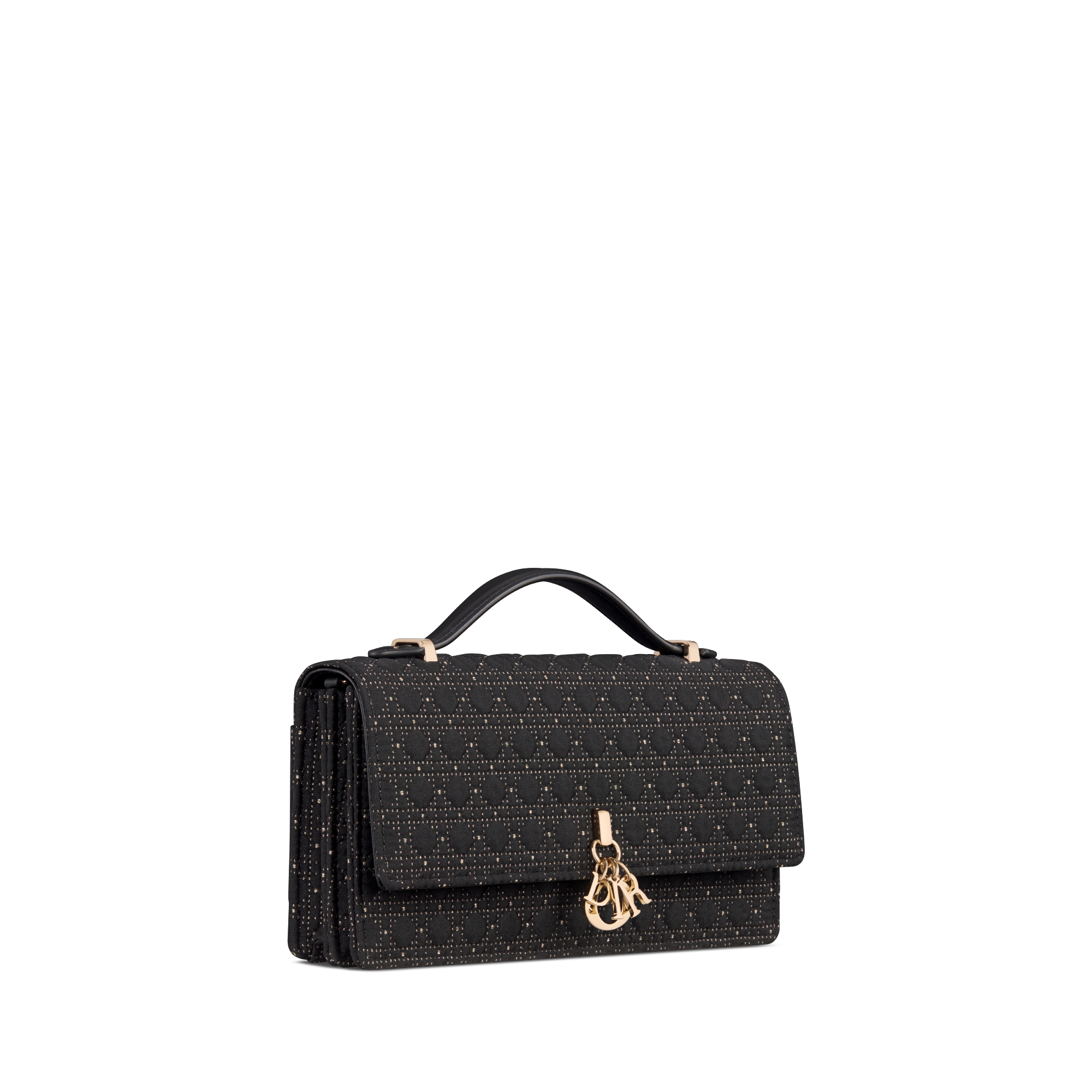 My Dior Minitasche Gesteppter Microcannage Stoff in Schwarz mit Metallfadenstickerei in Goldfarbe E03