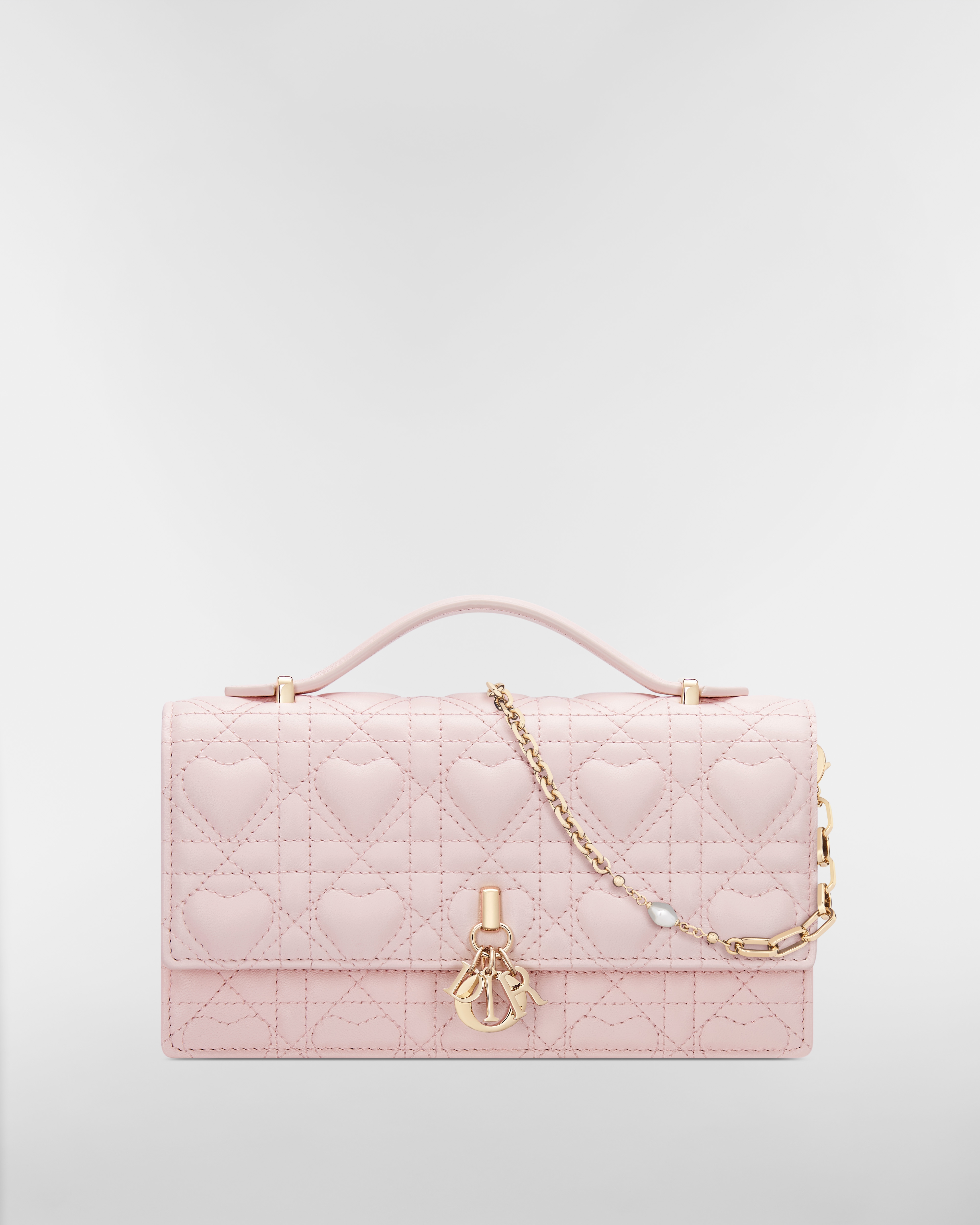 Minibolso My Dior Piel de cordero Cannage con motivo de corazón rosa macarrón E01