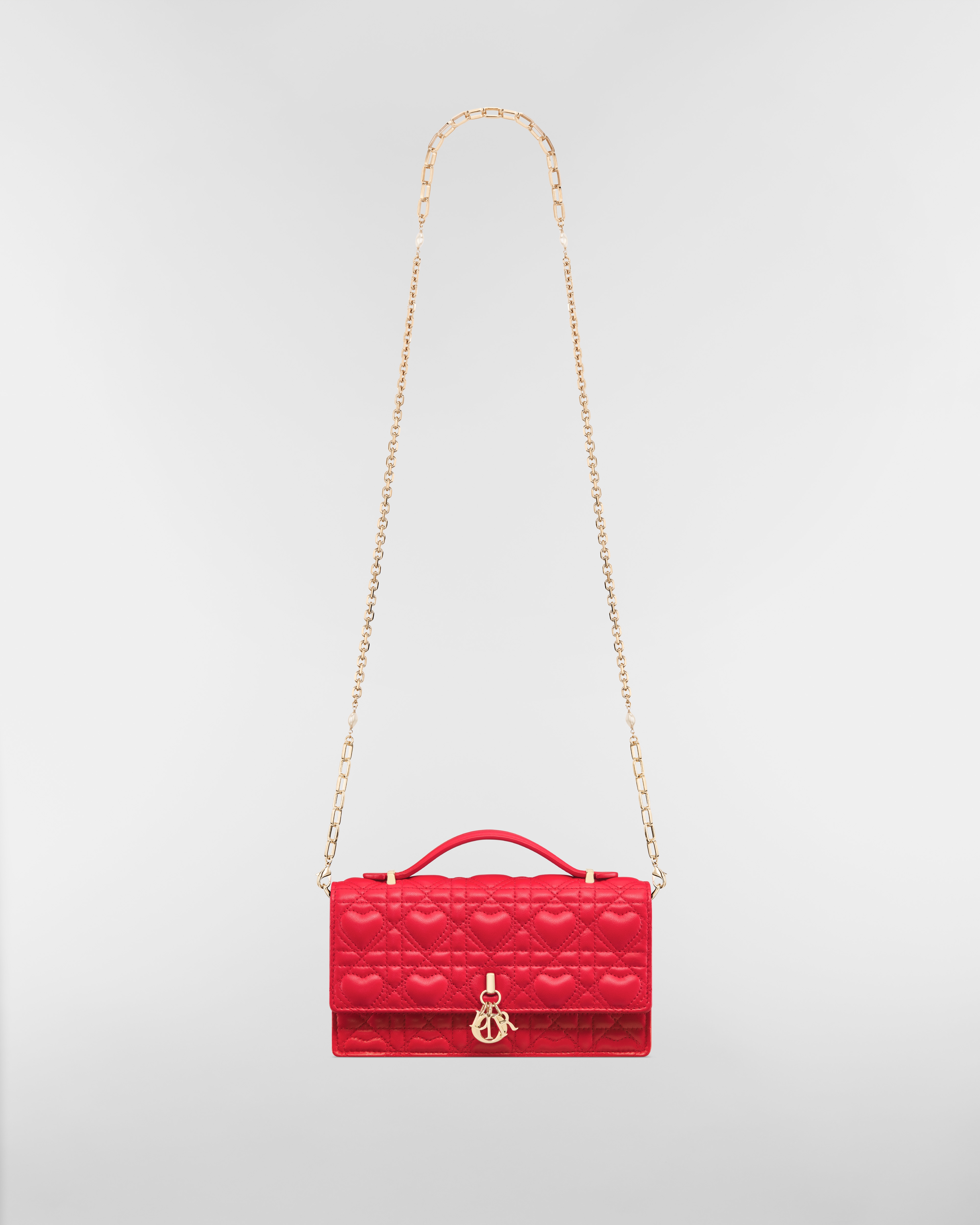 My Dior Mini Bag Monsignore Red Cannage Lambskin with Heart Motif E07