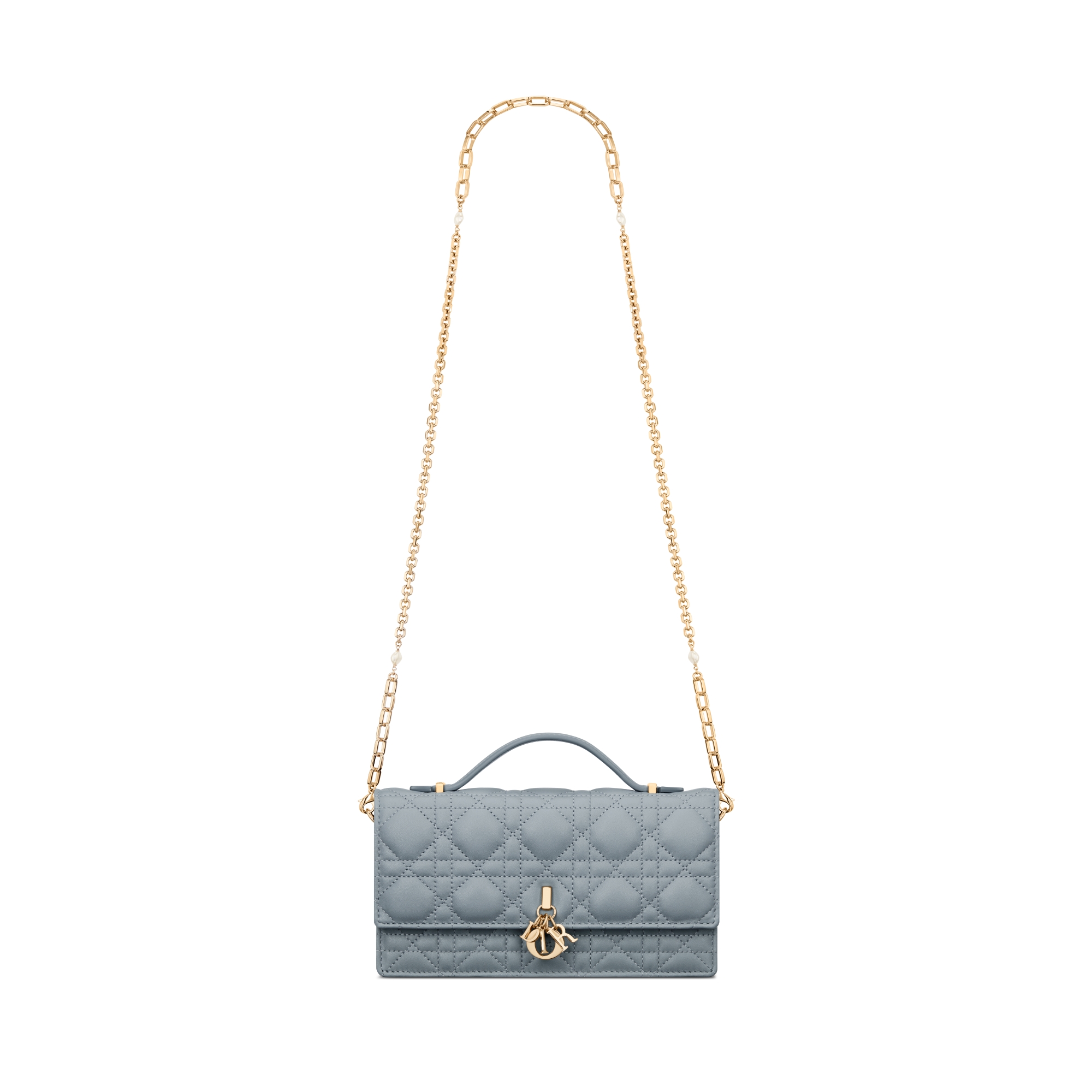 My Dior-minitas Wolkenblauw lamsleer met Cannage-motief E07