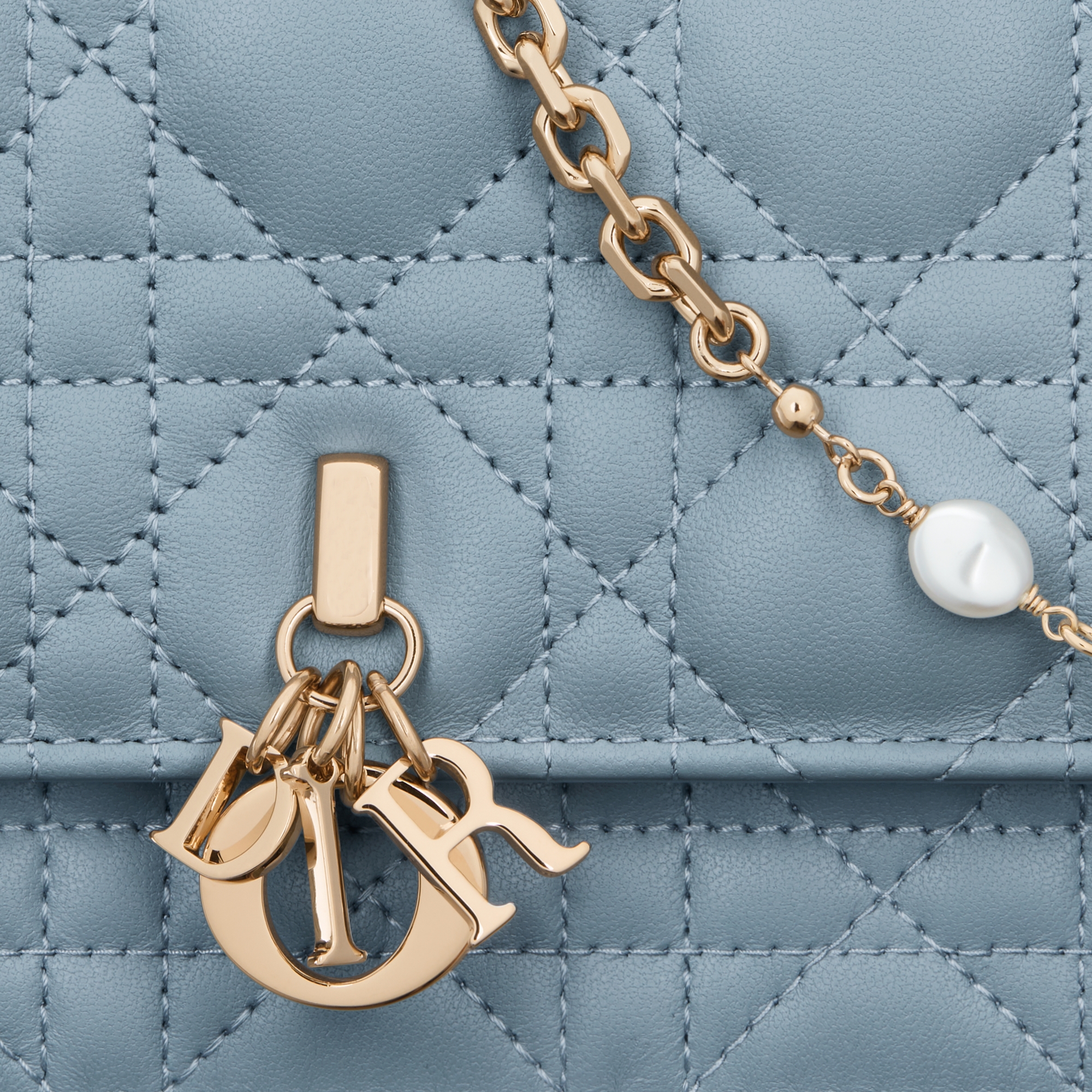 My Dior-minitas Wolkenblauw lamsleer met Cannage-motief E09