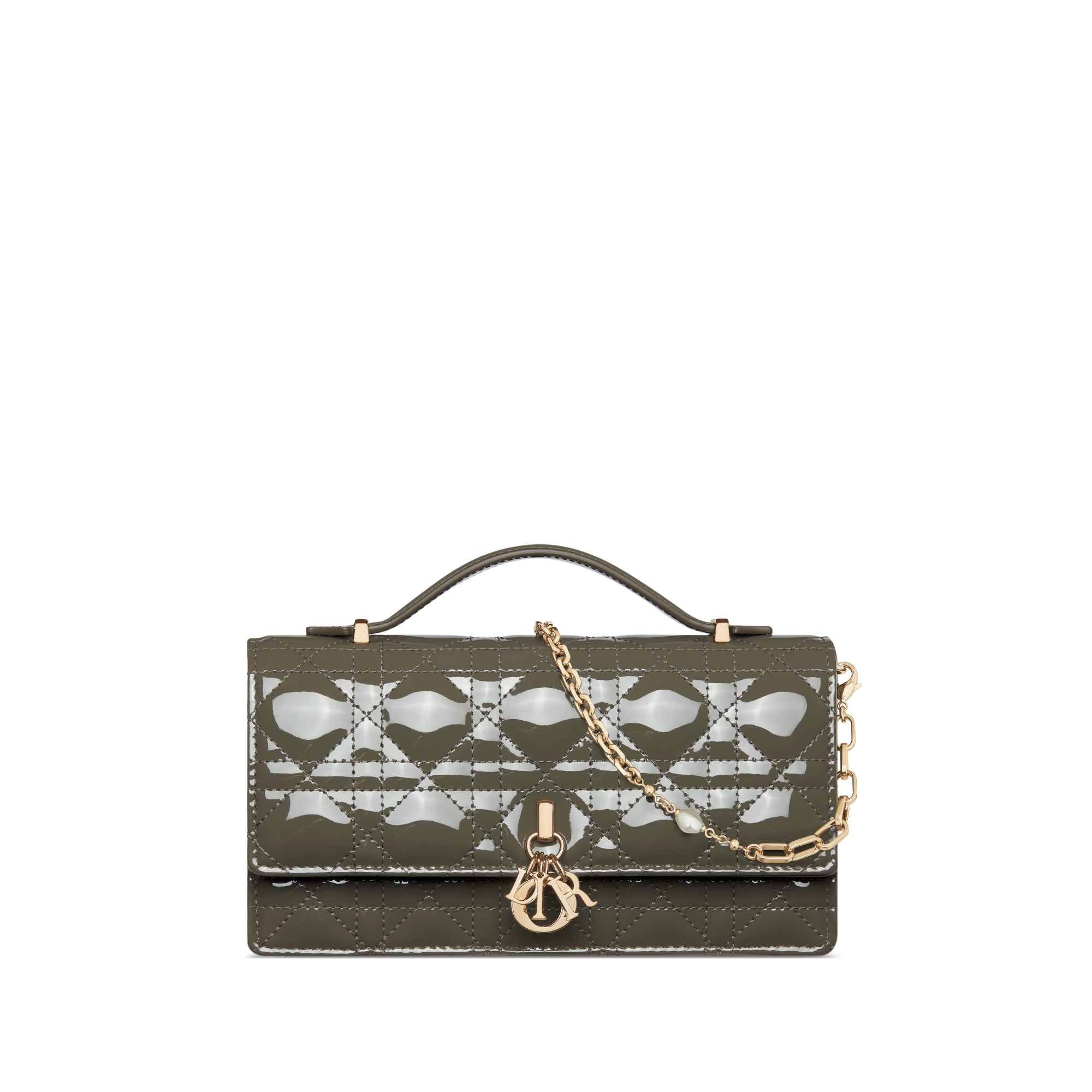 Mini sac My Dior Cuir de veau Cannage verni couleur Dark Fango E01