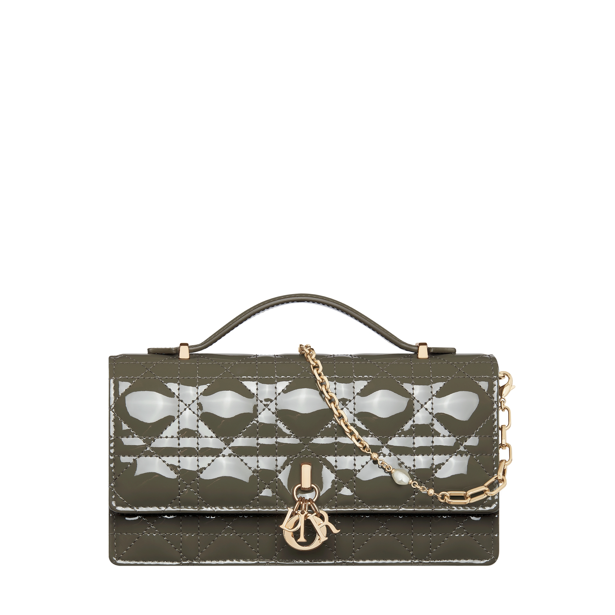  Olive Taupe Patent Cannage Calfskin