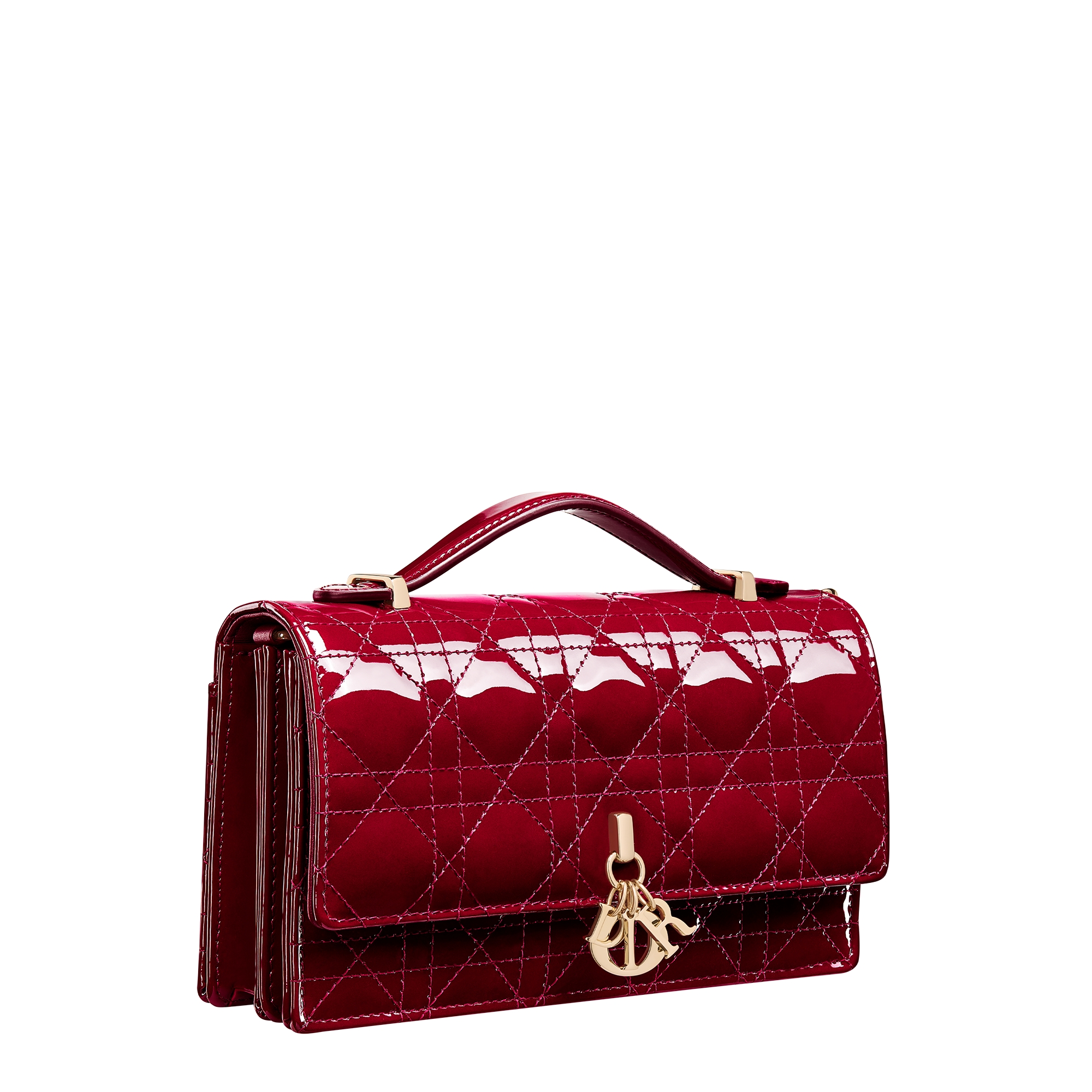 My Dior 迷你包 櫻桃紅漆面 Cannage 籐格紋小牛皮 E03