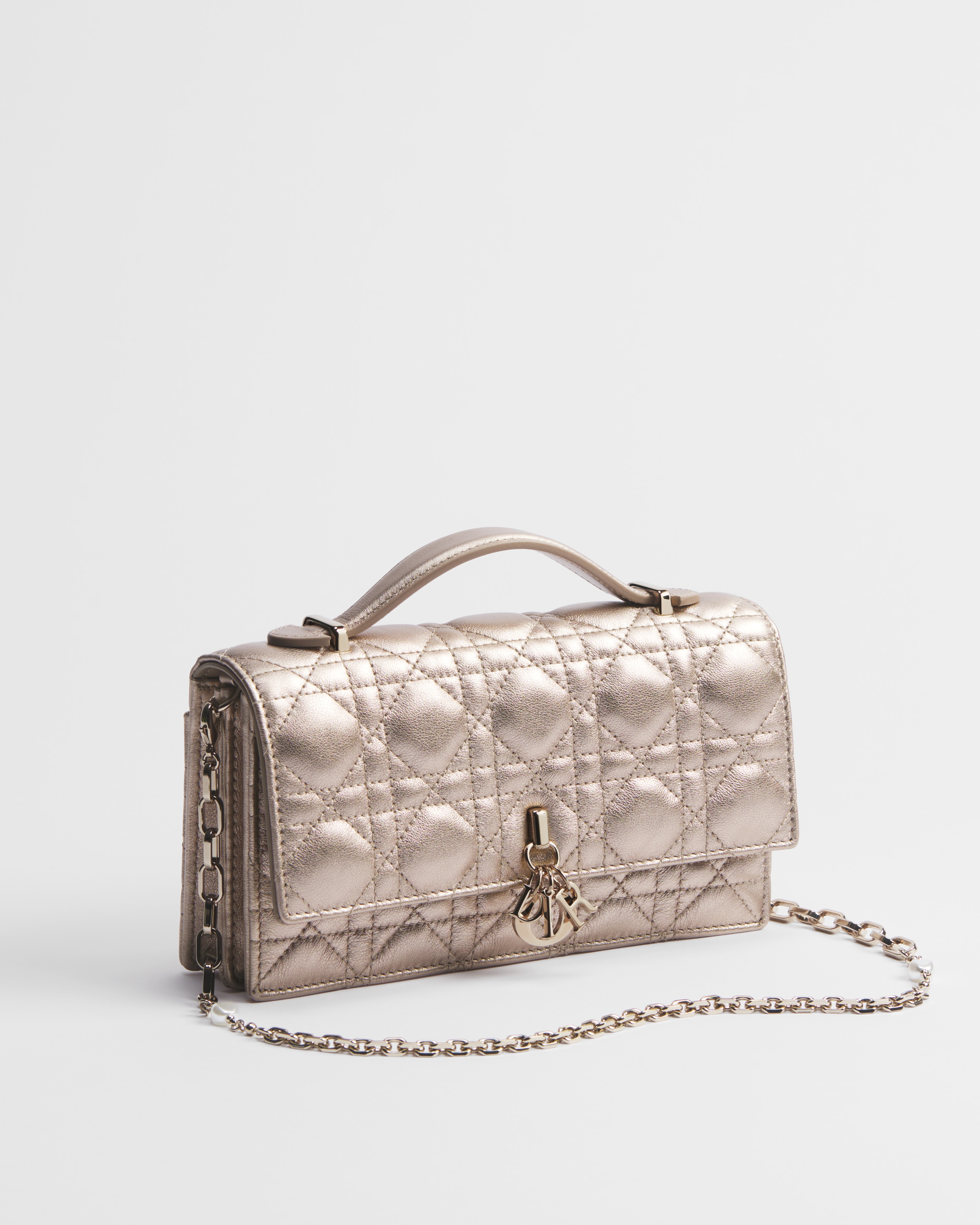 My Dior 迷你包 金屬淡金色 Cannage 籐格紋小牛皮 E03