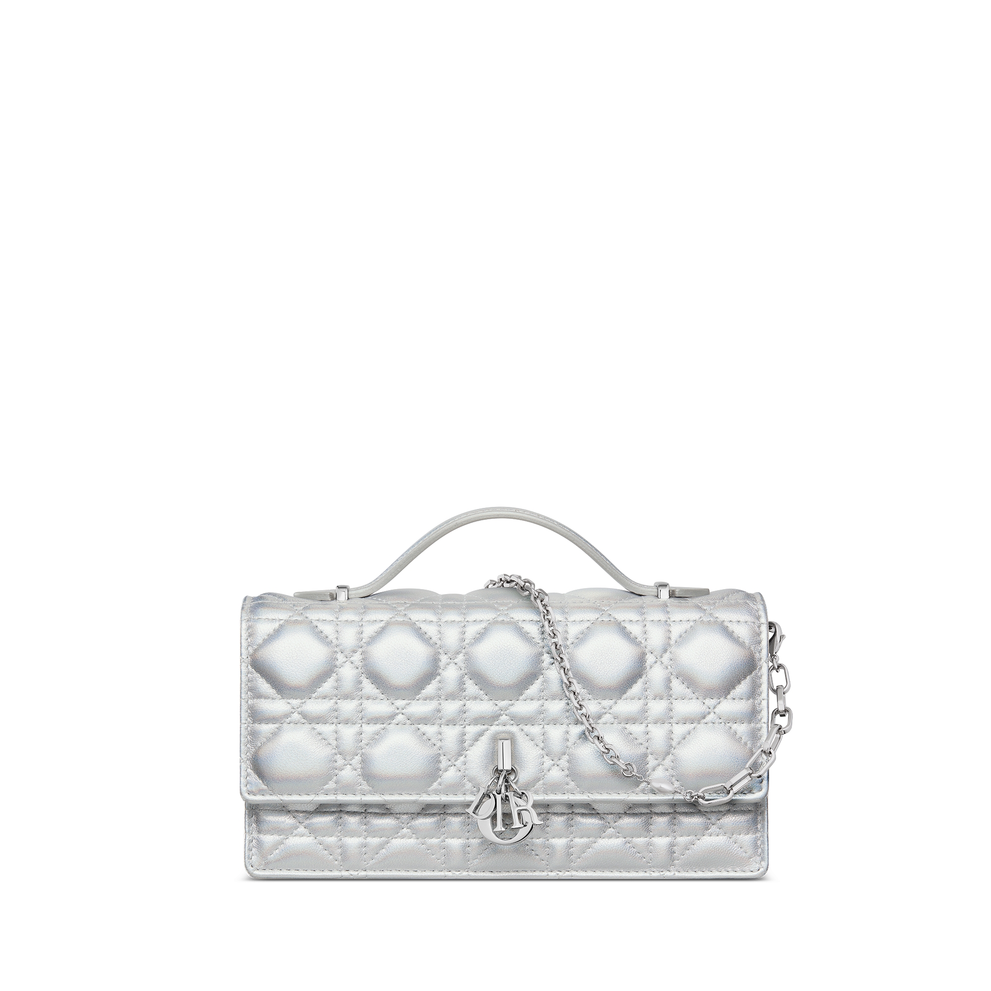 Mini sac My Dior Cuir d'agneau Cannage iridescent métallisé argenté E01