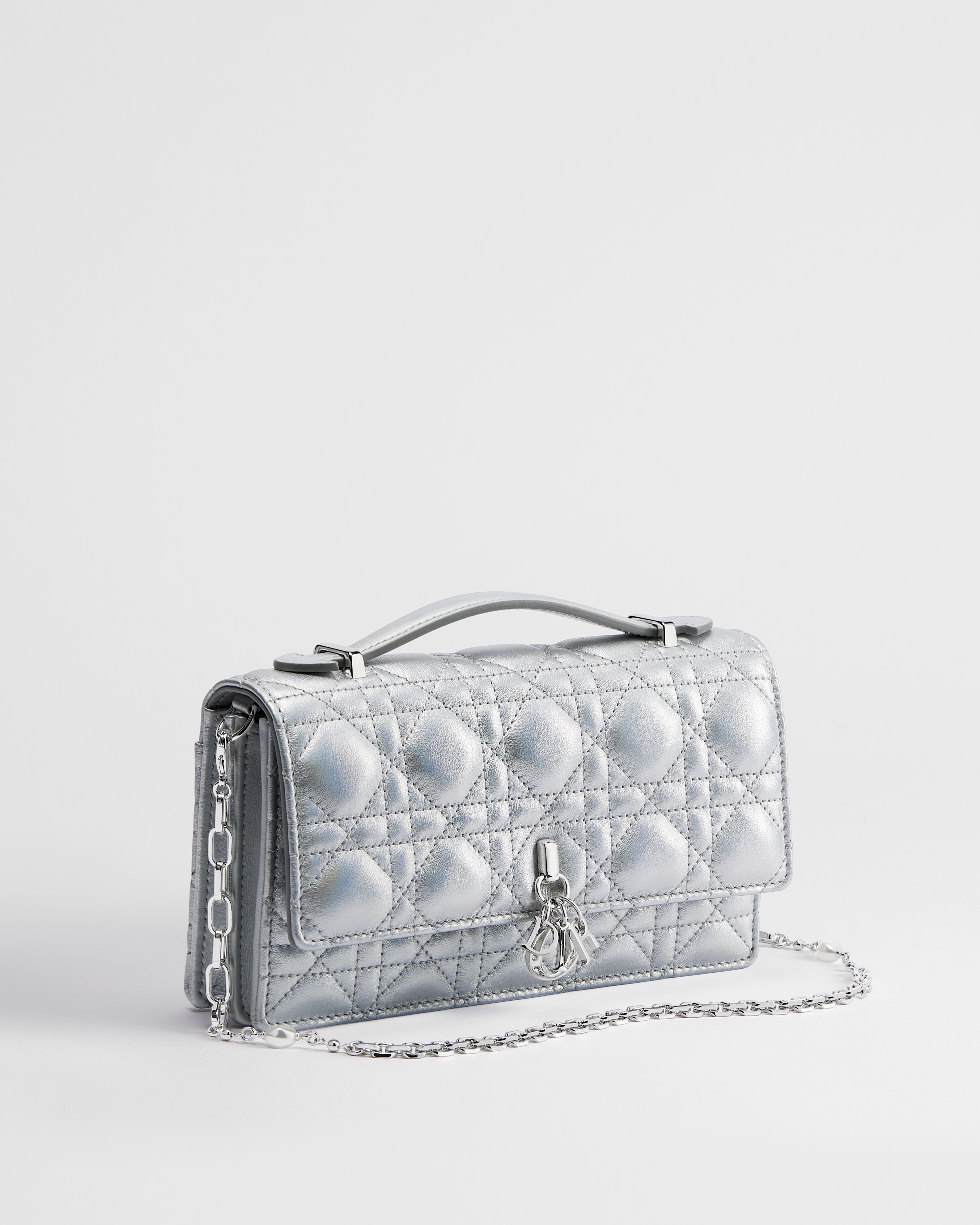 My Dior Minitasche Schimmerndes Cannage Lammleder in Metallic-Silber E03