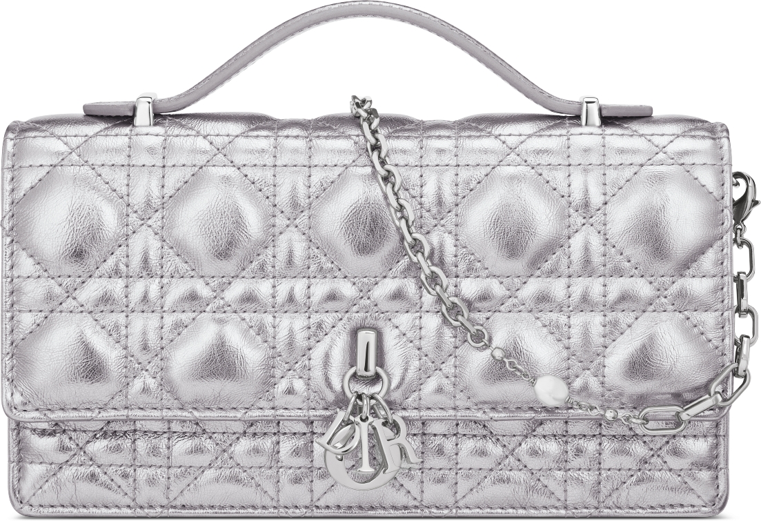 Dior Or My Dior Mini Bag Metallic Silver Tone Crinkled Cannage Calfskin DIOR