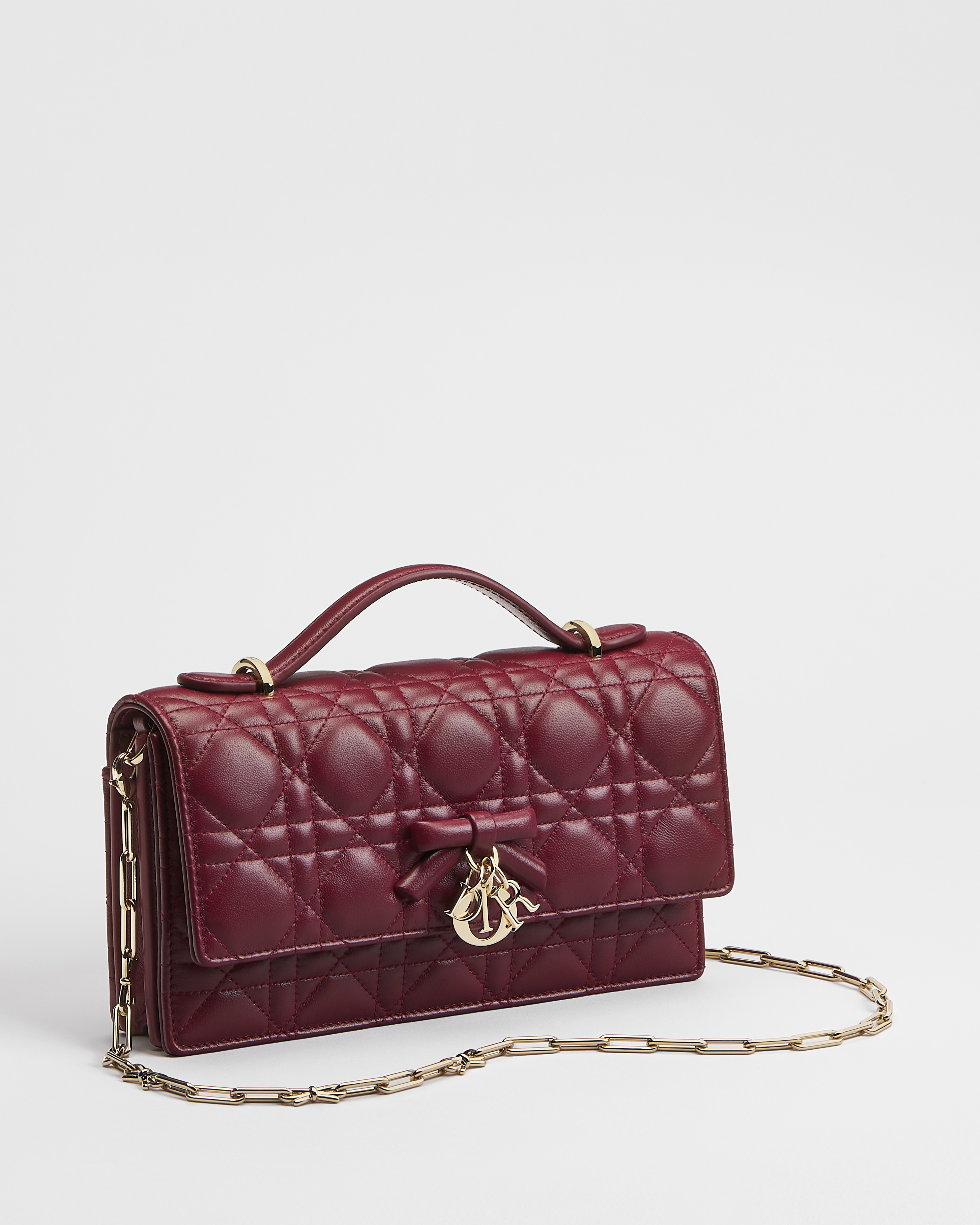 Minibolso My Dior - Dior Or Piel de cordero Cannage en Rouge Hermitage E03