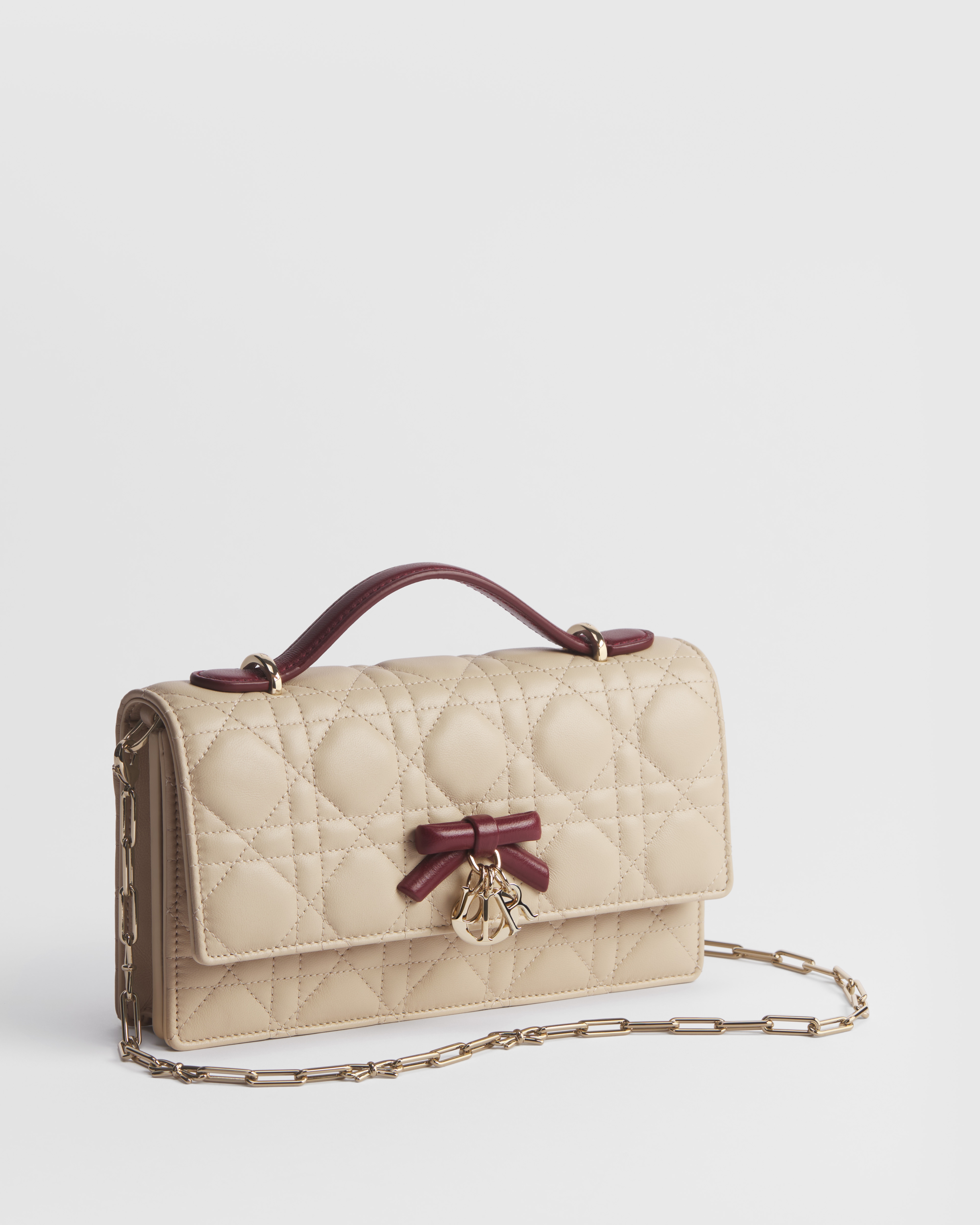 Minibolso My Dior - Dior Or Piel de cordero Cannage en dos tonos, Trench y Rouge Hermitage E03