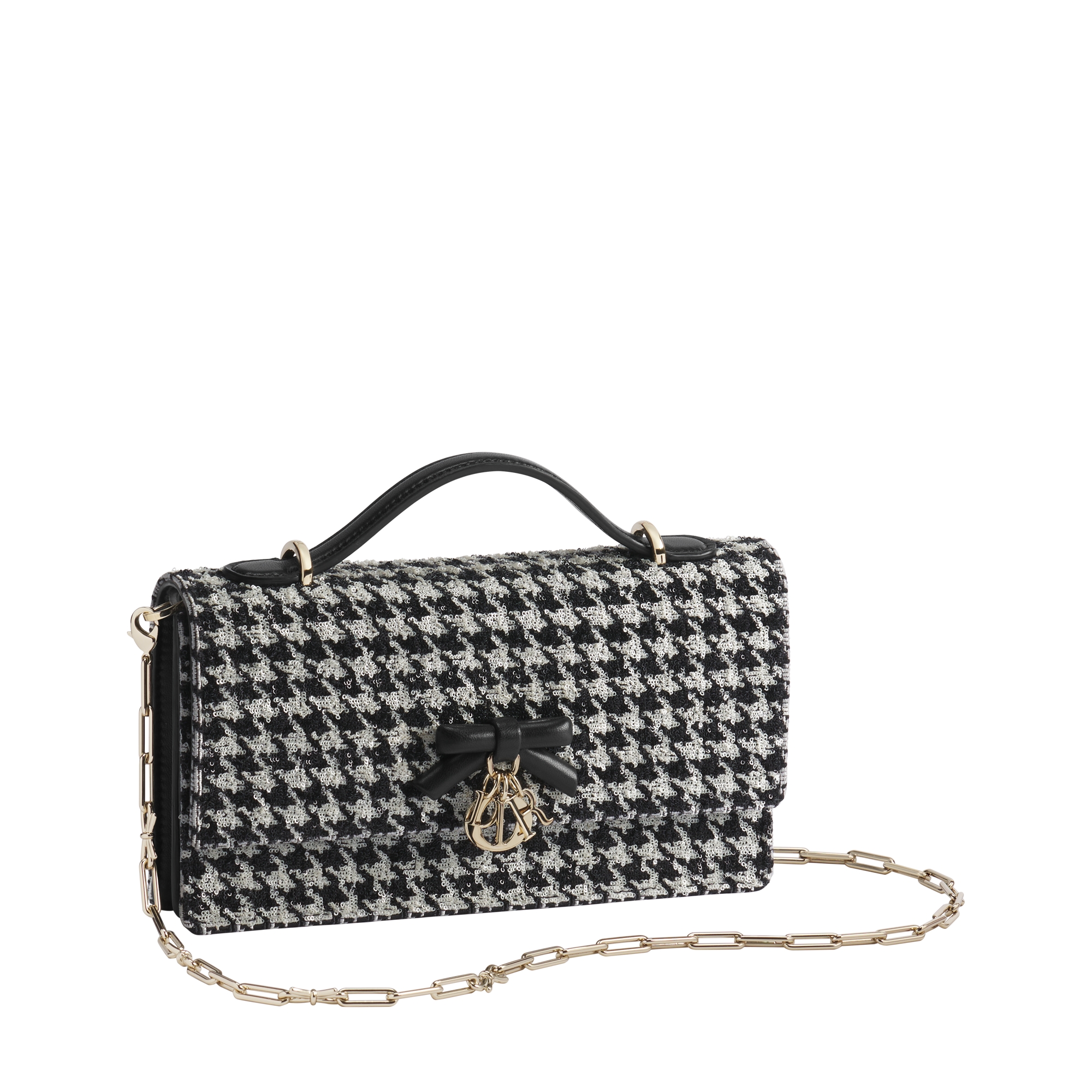 My Dior Mini Bag Black and White Houndstooth Sequin-Embroidered Satin E03