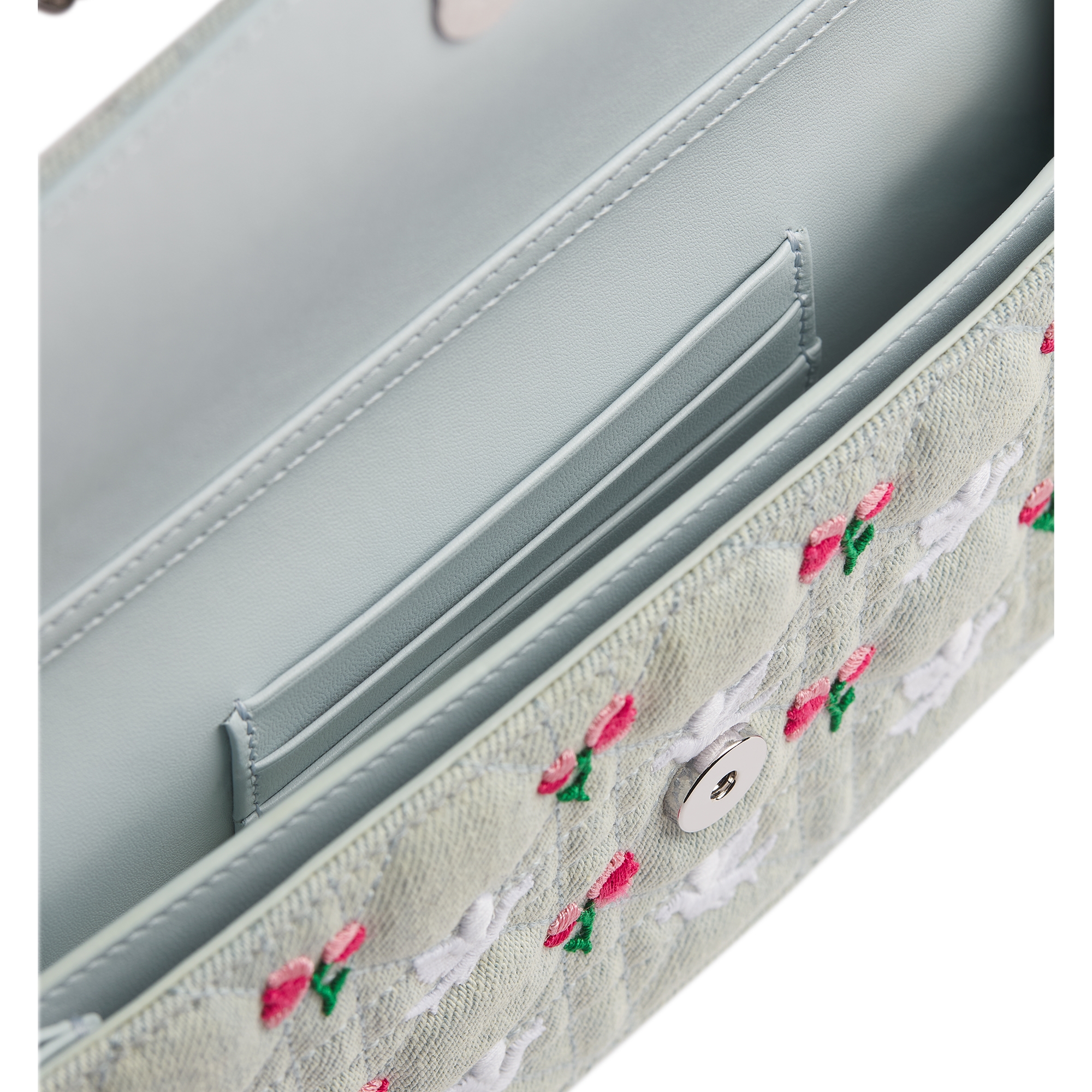 Dioramour My Dior Mini Bag Blue Cannage Denim Embroidered with Multicolor Doves & Roses Motif E06