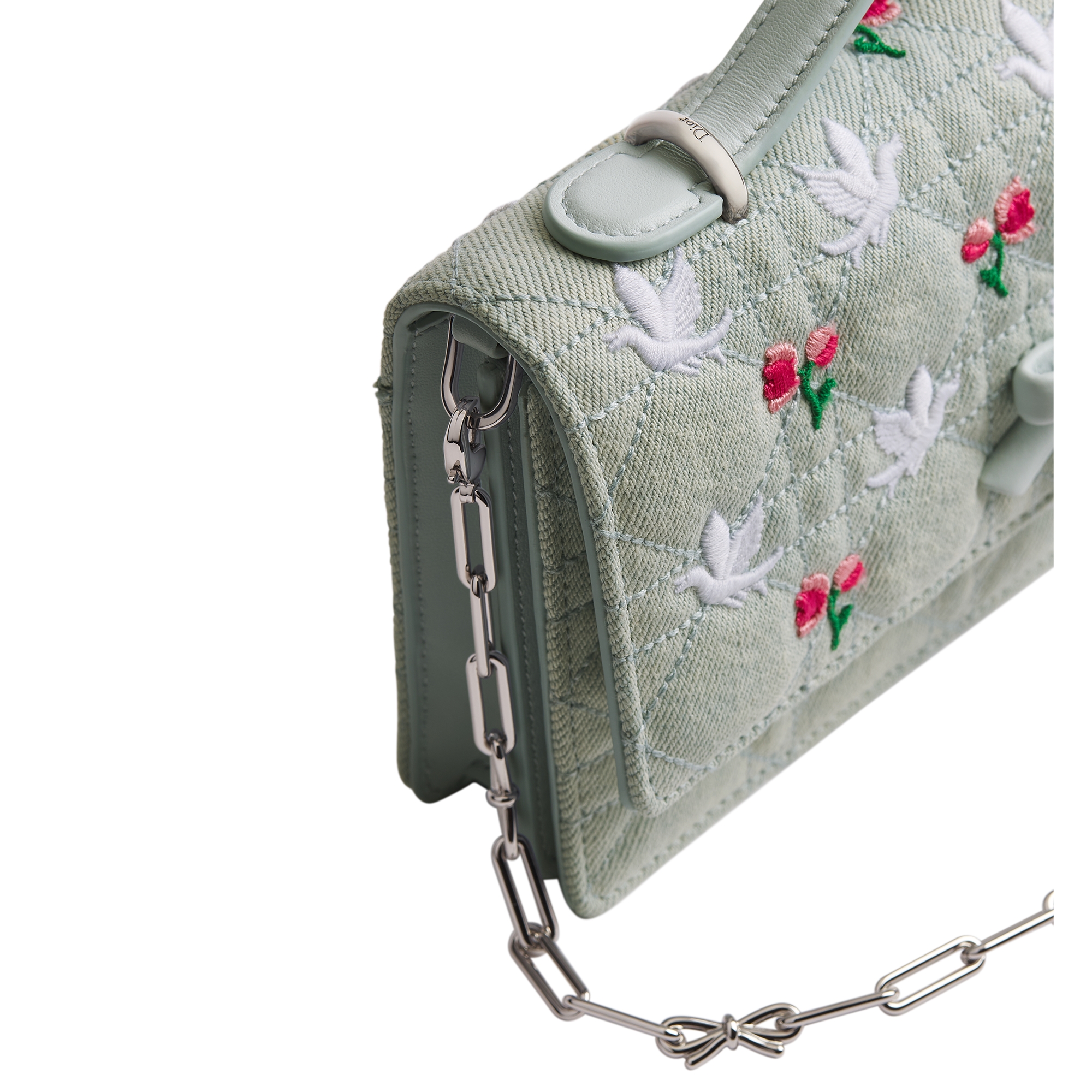 Dioramour My Dior Mini Bag Blue Cannage Denim Embroidered with Multicolor Doves & Roses Motif E09