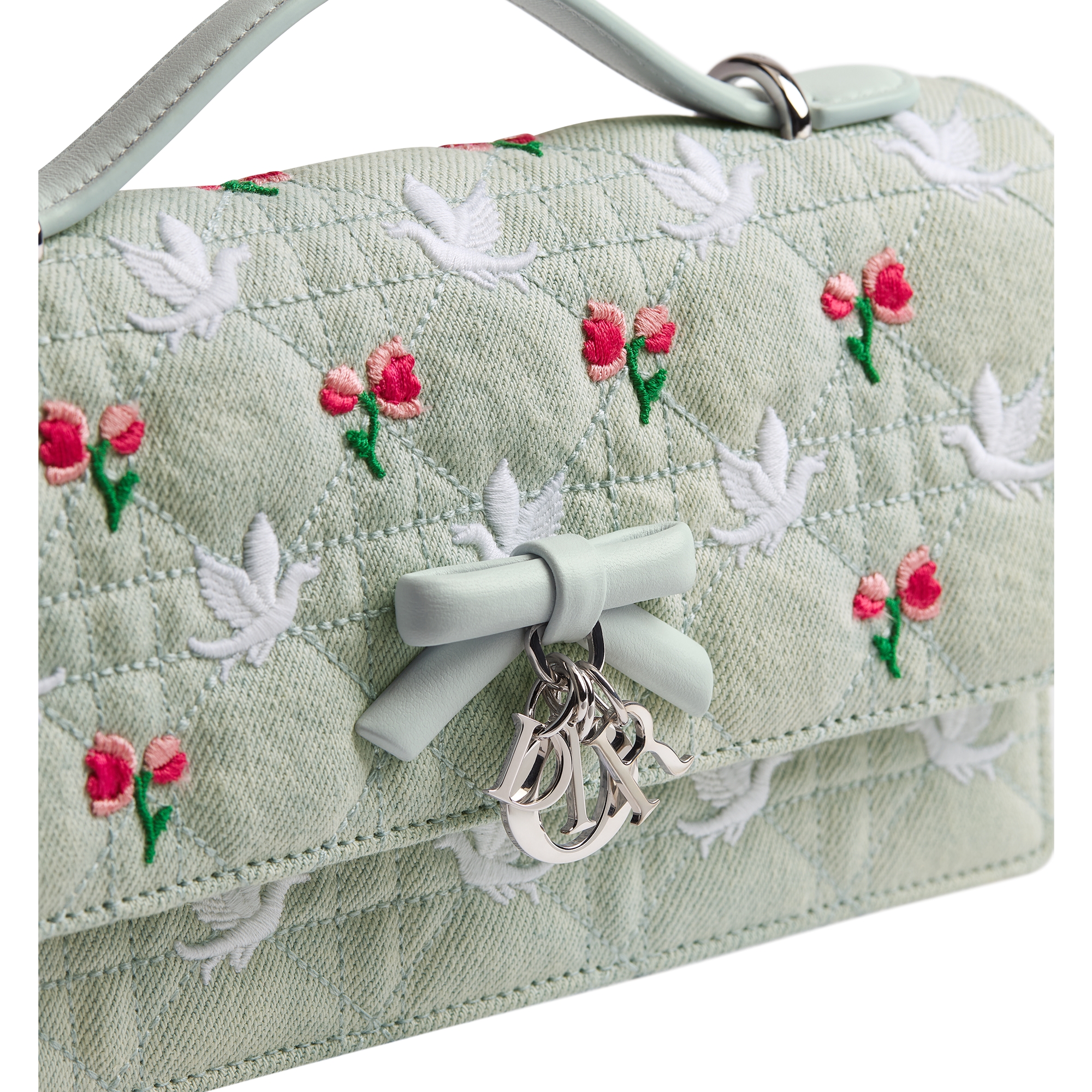 Dioramour My Dior Mini Bag Blue Cannage Denim Embroidered with Multicolor Doves & Roses Motif E10