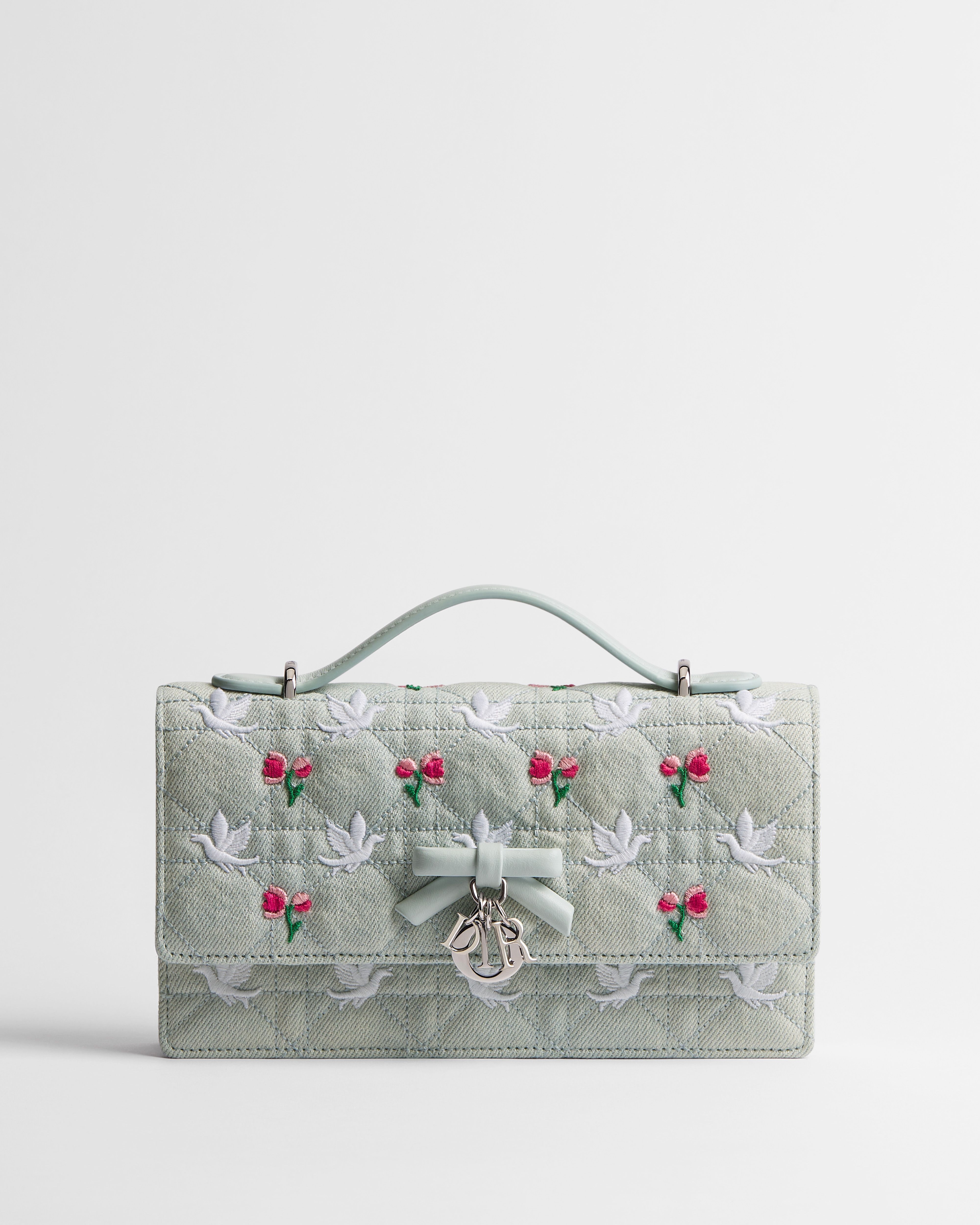 Dioramour My Dior Minitasche Cannage Denim in Blau mit Doves & Roses Stickerei in mehreren Farben E01