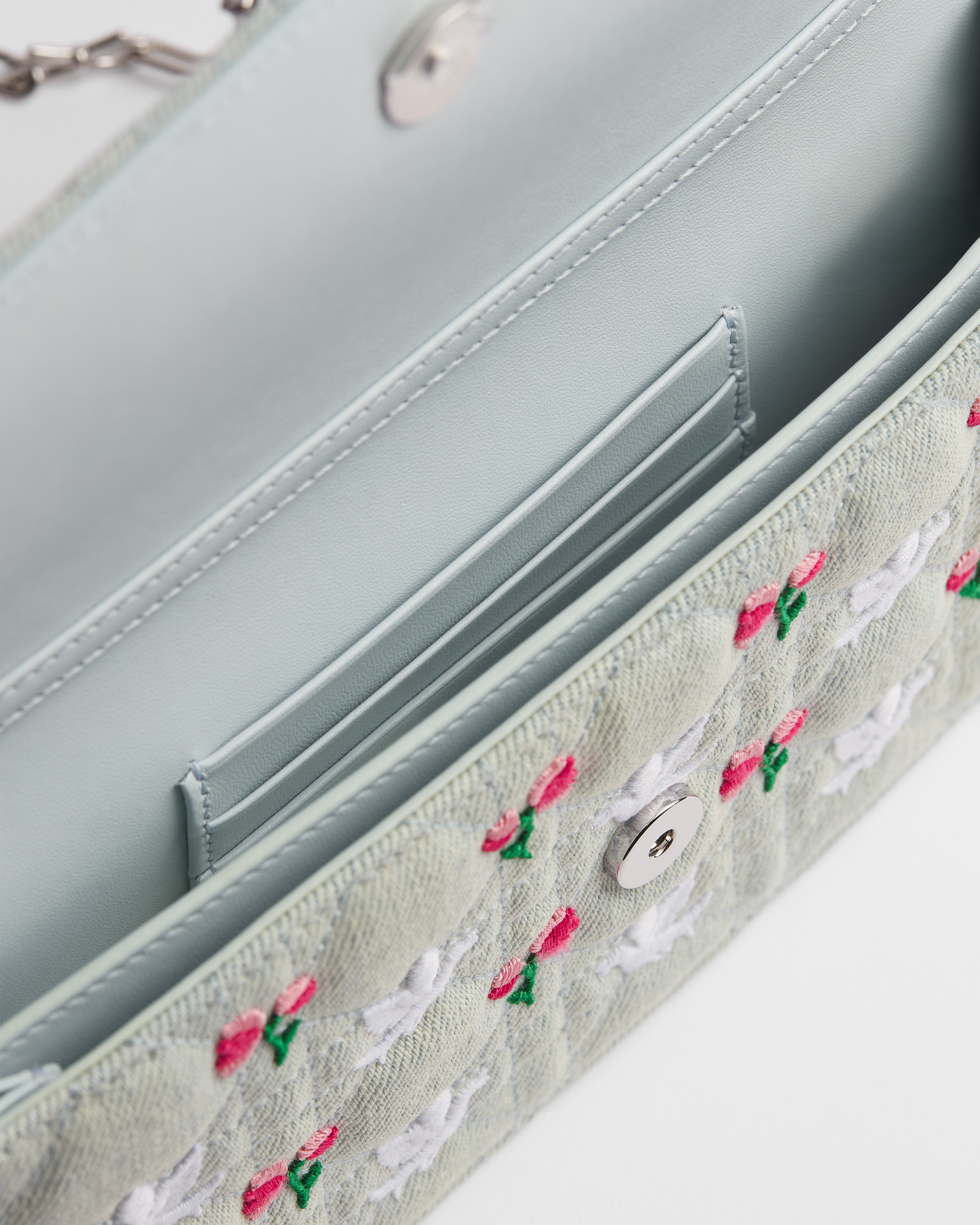 Dioramour My Dior Minitasche Cannage Denim in Blau mit Doves & Roses Stickerei in mehreren Farben E06