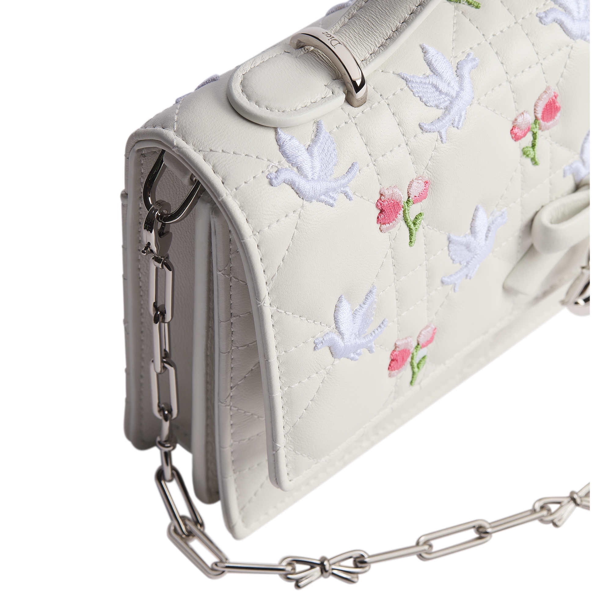 Dioramour My Dior Mini Bag White Cannage Lambskin Embroidered with Multicolor Doves & Roses Motif E09