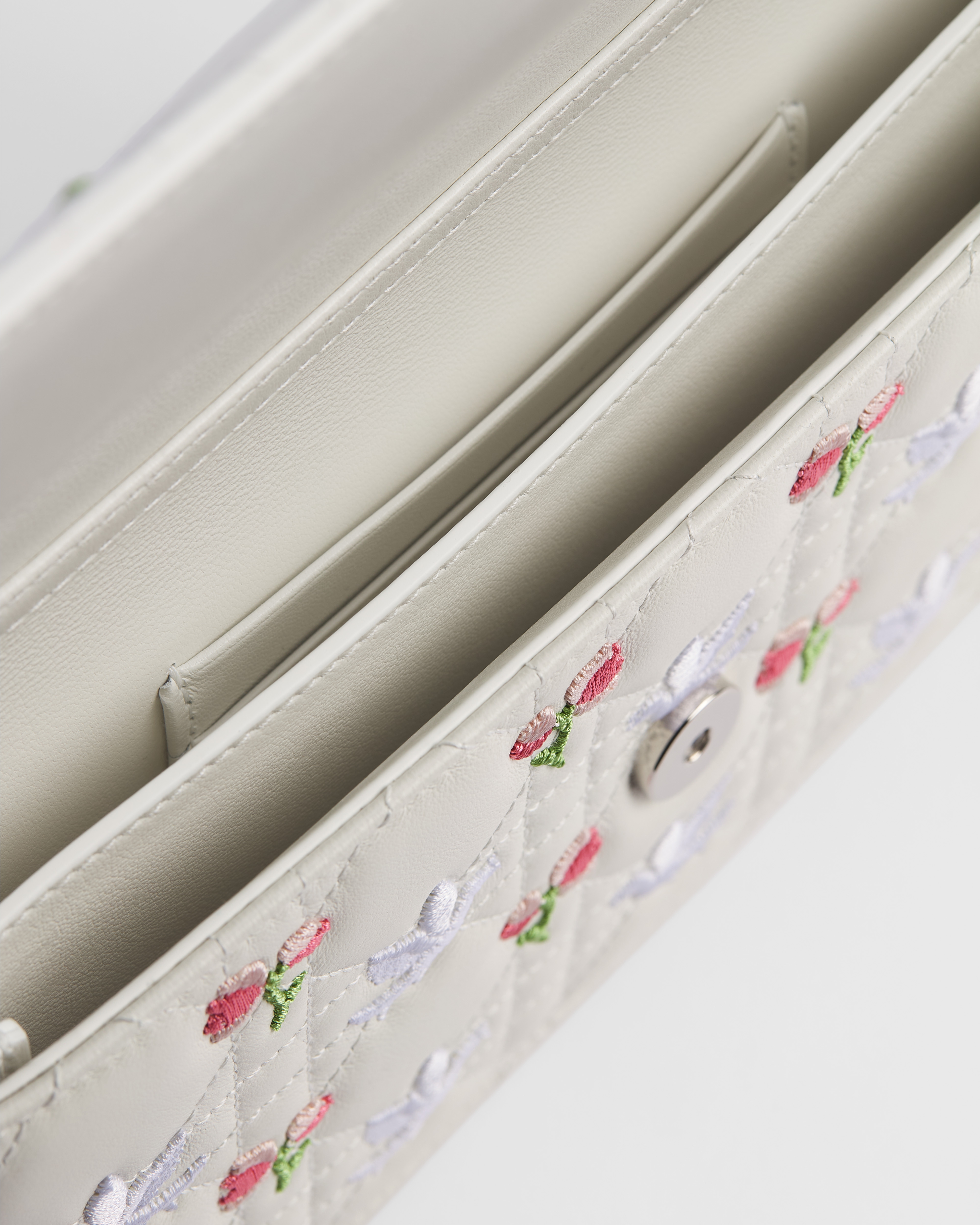 Dioramour My Dior Mini Bag White Cannage Lambskin Embroidered with Multicolor Doves & Roses Motif E06