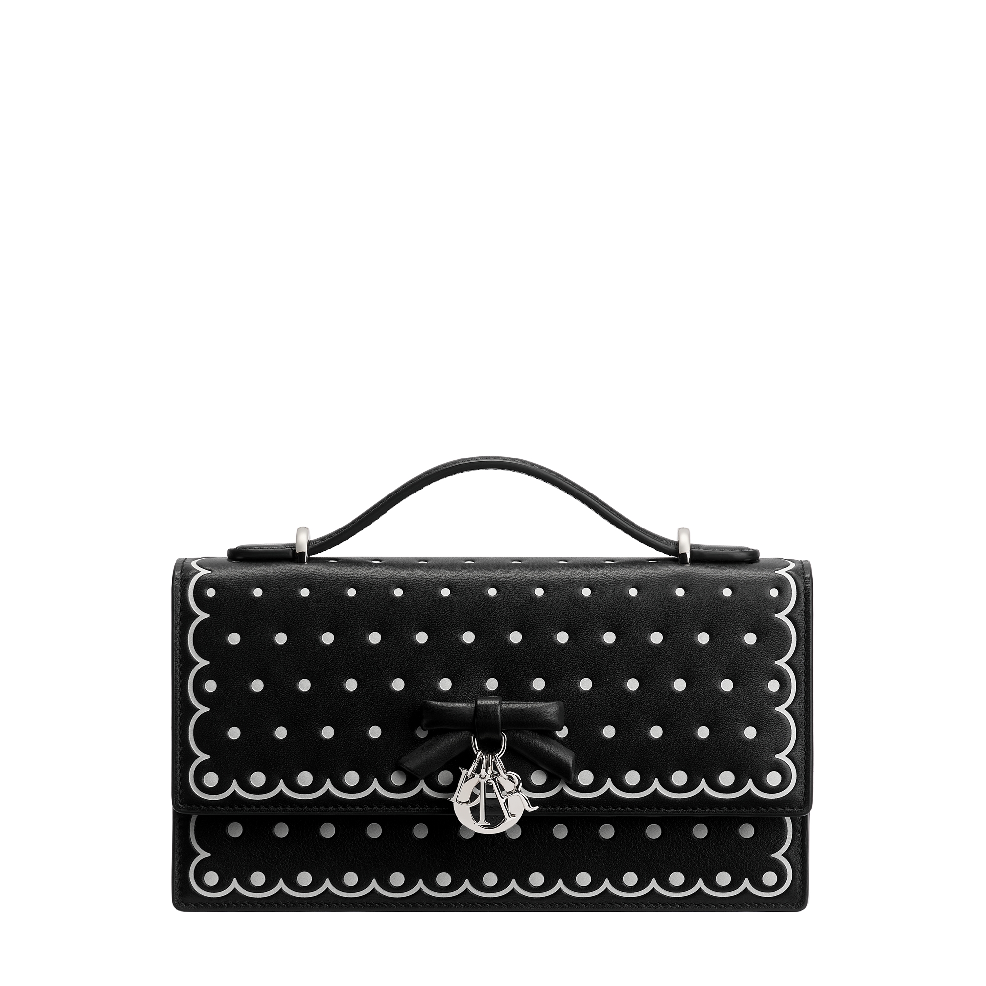  Black Calfskin with White Printed and Debossed PolkaDior