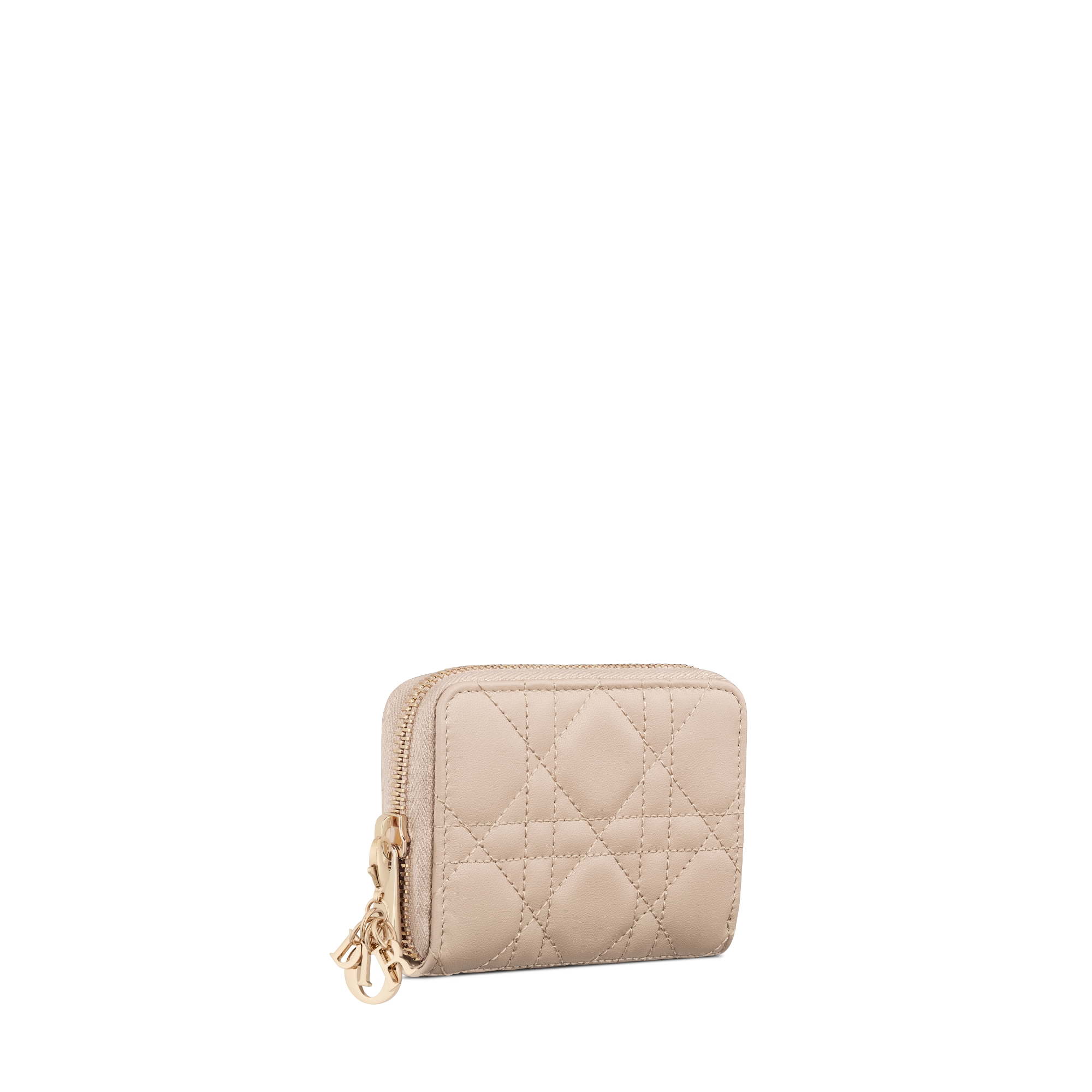 Lady Dior Voyageur 스몰 동전 지갑 파우더 베이지 까나쥬 양가죽 E03