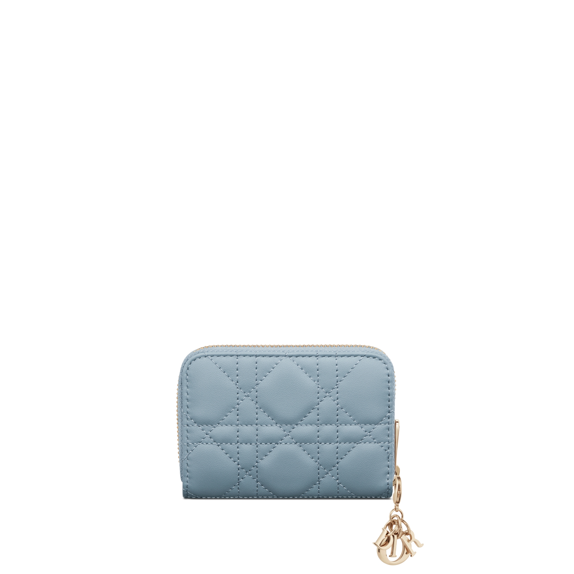 Small Lady Dior Voyageur Coin Purse Cloud Blue Cannage Lambskin E08
