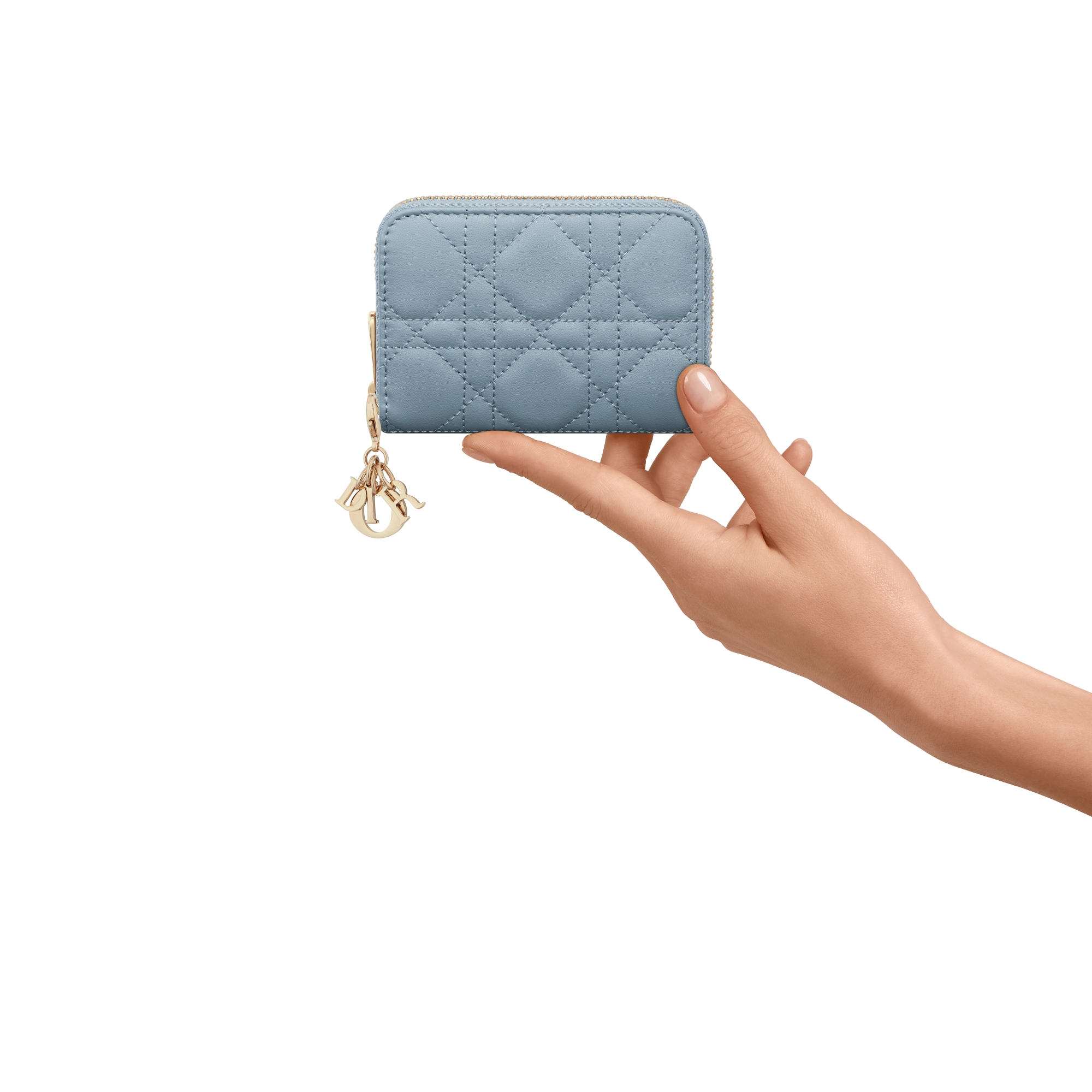 Small Lady Dior Voyageur Coin Purse Cloud Blue Cannage