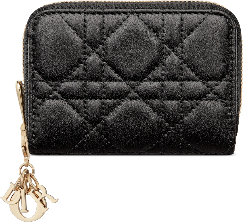 DIOR Lady Dior Voyageur Small Coin Purse Black Cannage Lambskin Women