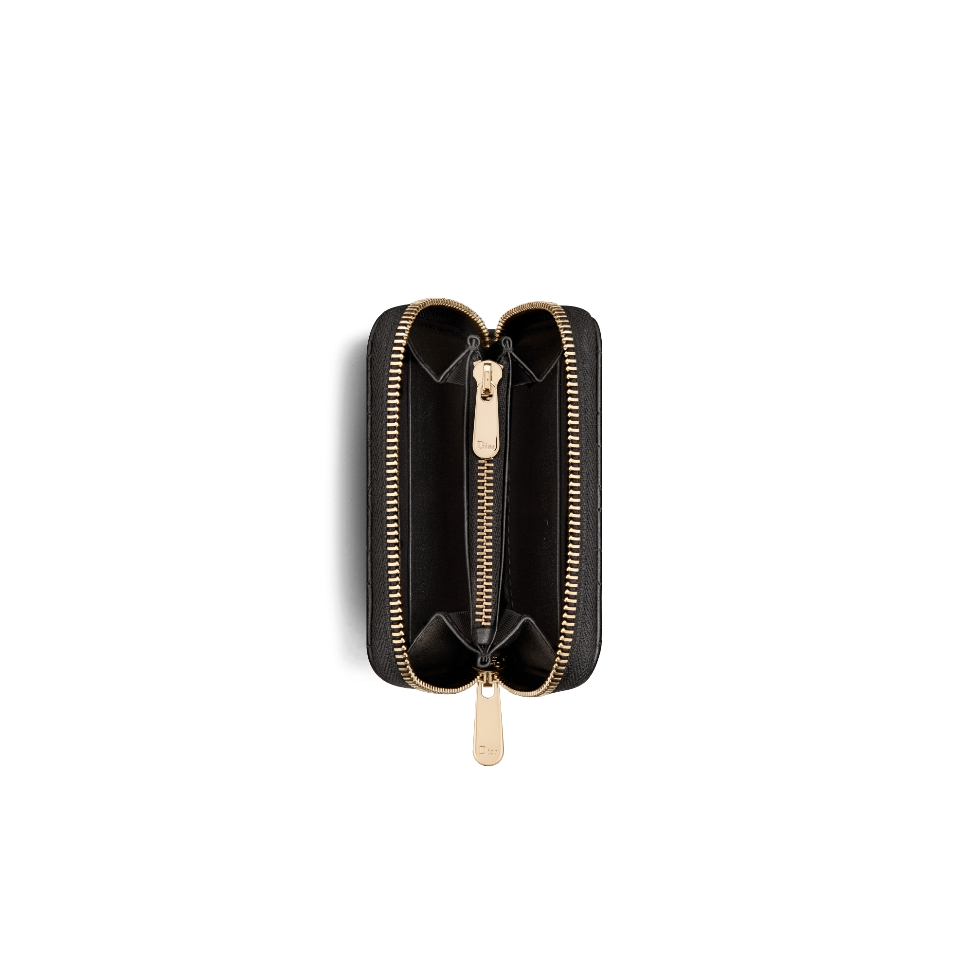 Kleine Lady Dior Voyageur muntportemonnee Zwart lamsleer met Cannage-motief E06