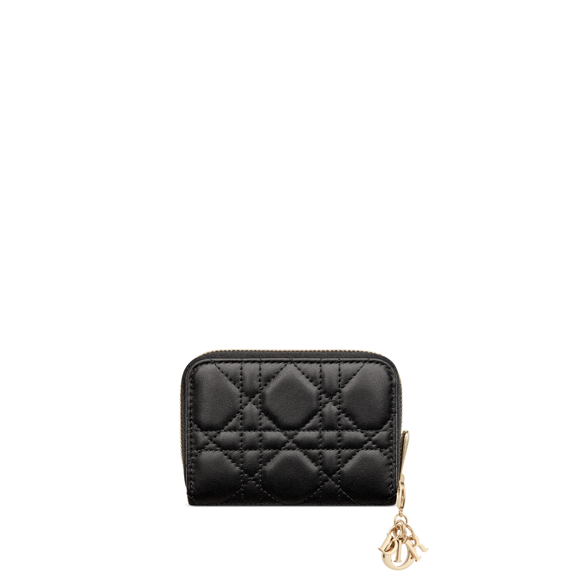 Kleine Lady Dior Voyageur muntportemonnee Zwart lamsleer met Cannage-motief E08