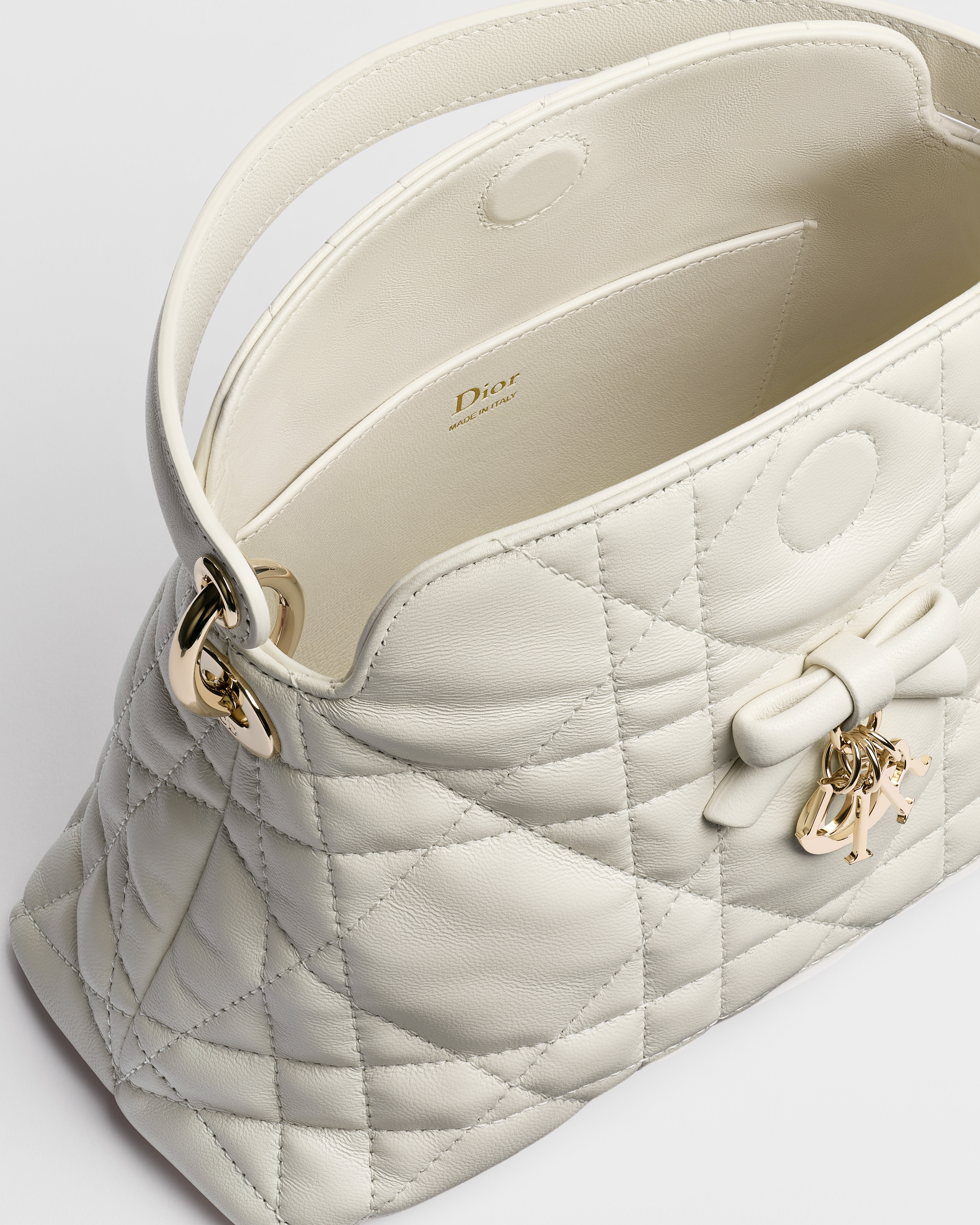 Adiorable Top Handle Mini Bag Latte Macrocannage Lambskin E06