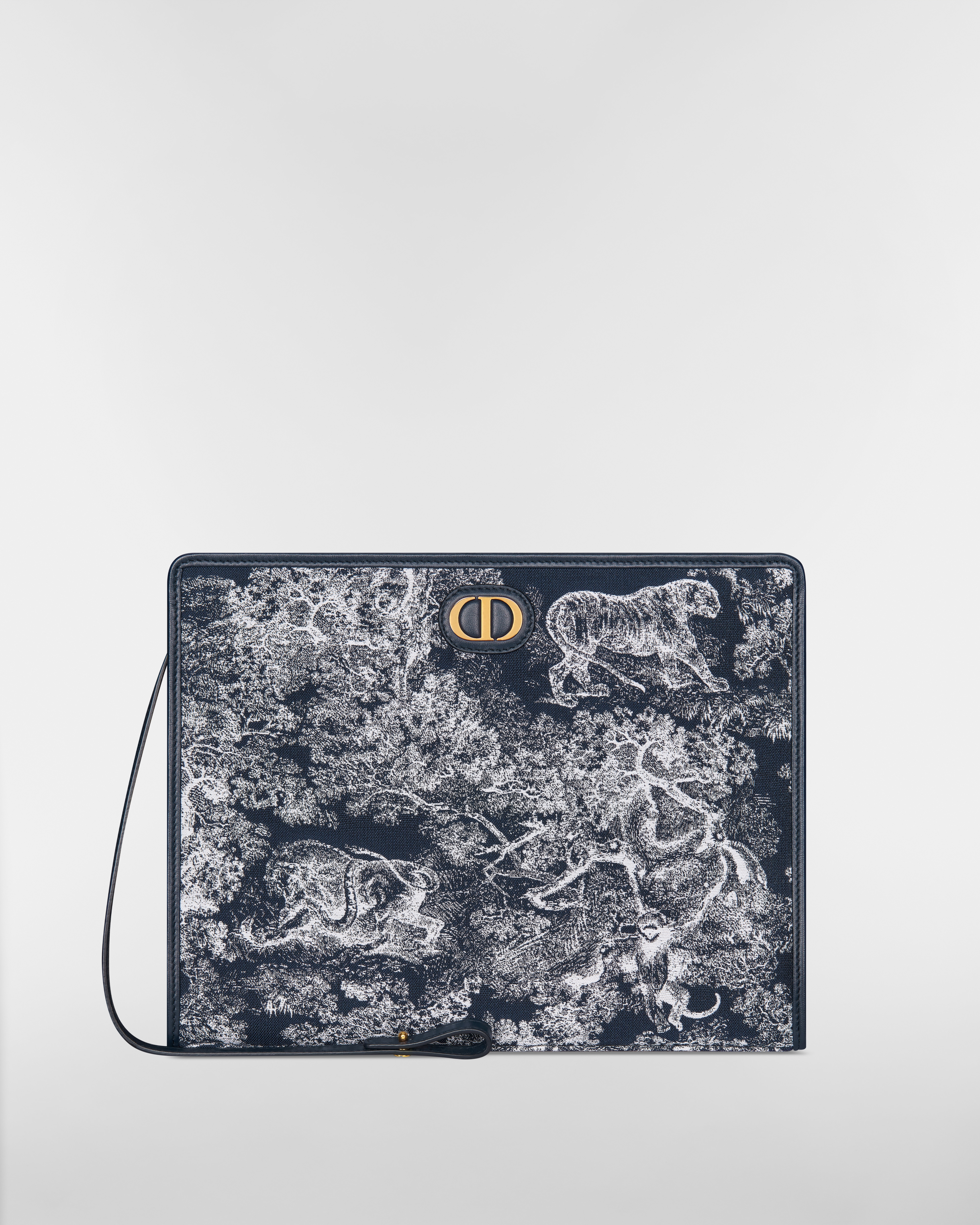 30 Montaigne Dea Pouch Blue Toile de Jouy Reverse Jacquard E01