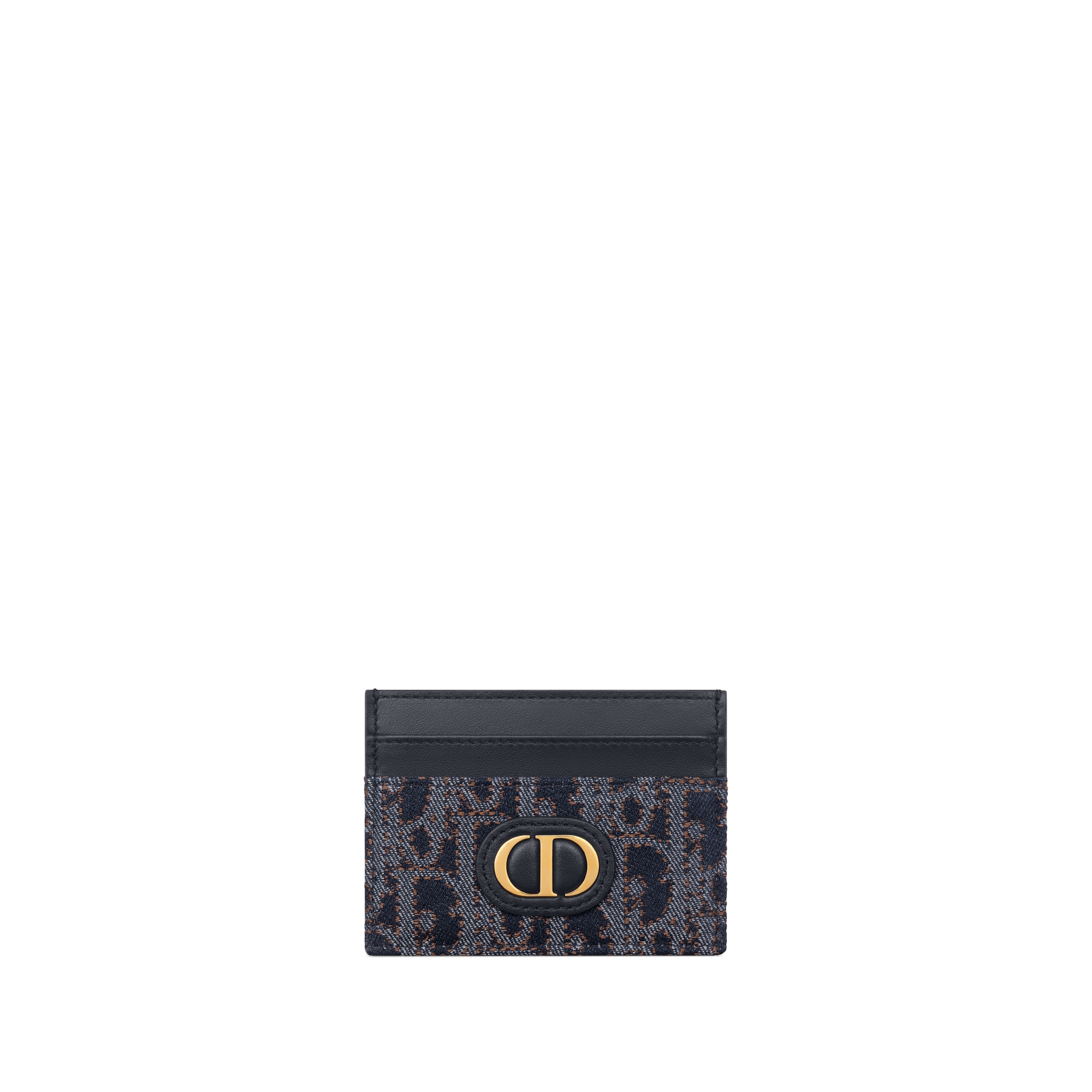30 Montaigne Freesia Card Holder Blue and Tobacco Brown Dior Oblique Denim with Contrasting Topstitching E01