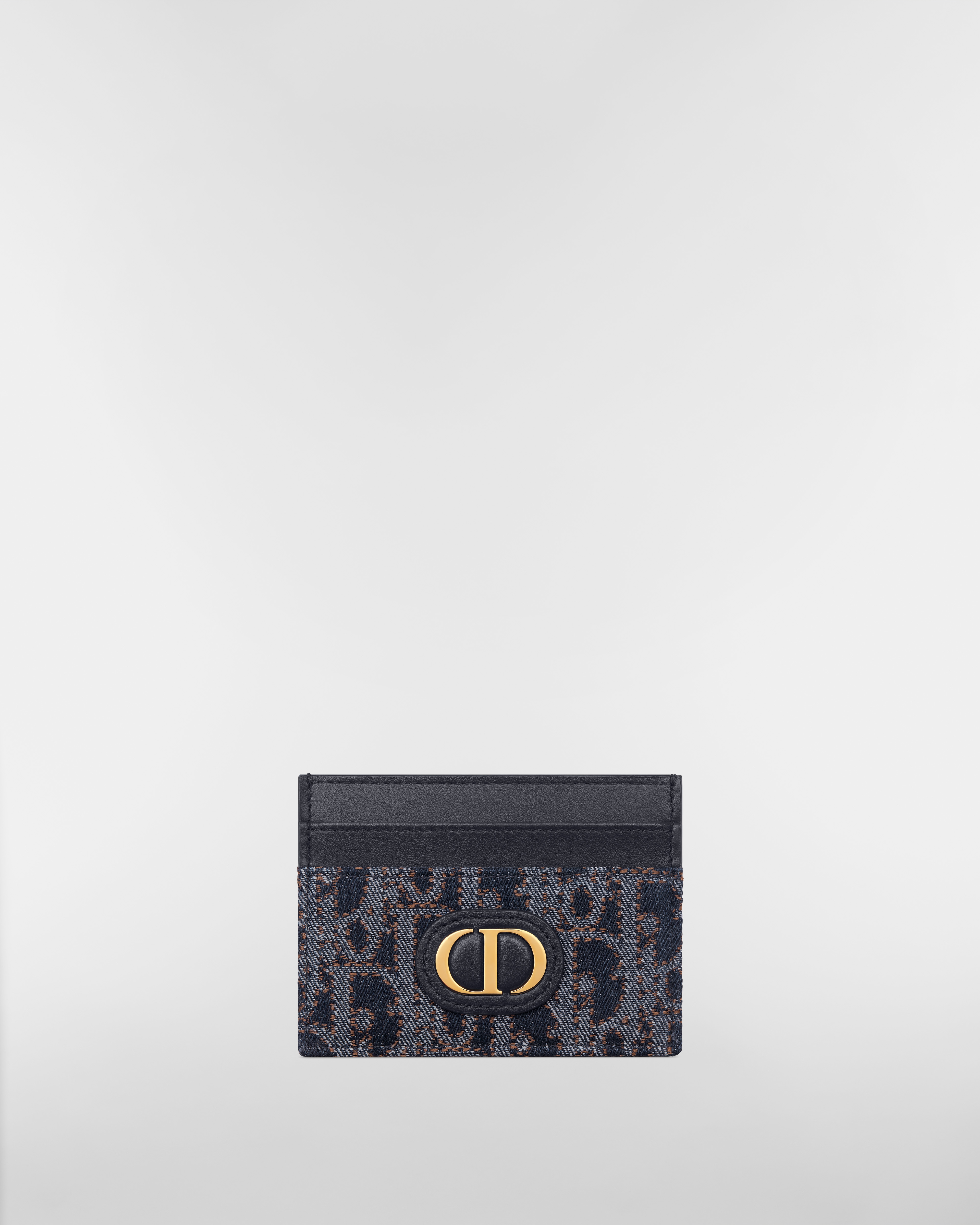 30 Montaigne Freesia Card Holder Blue and Tobacco Brown Dior Oblique Denim with Contrasting Topstitching E01