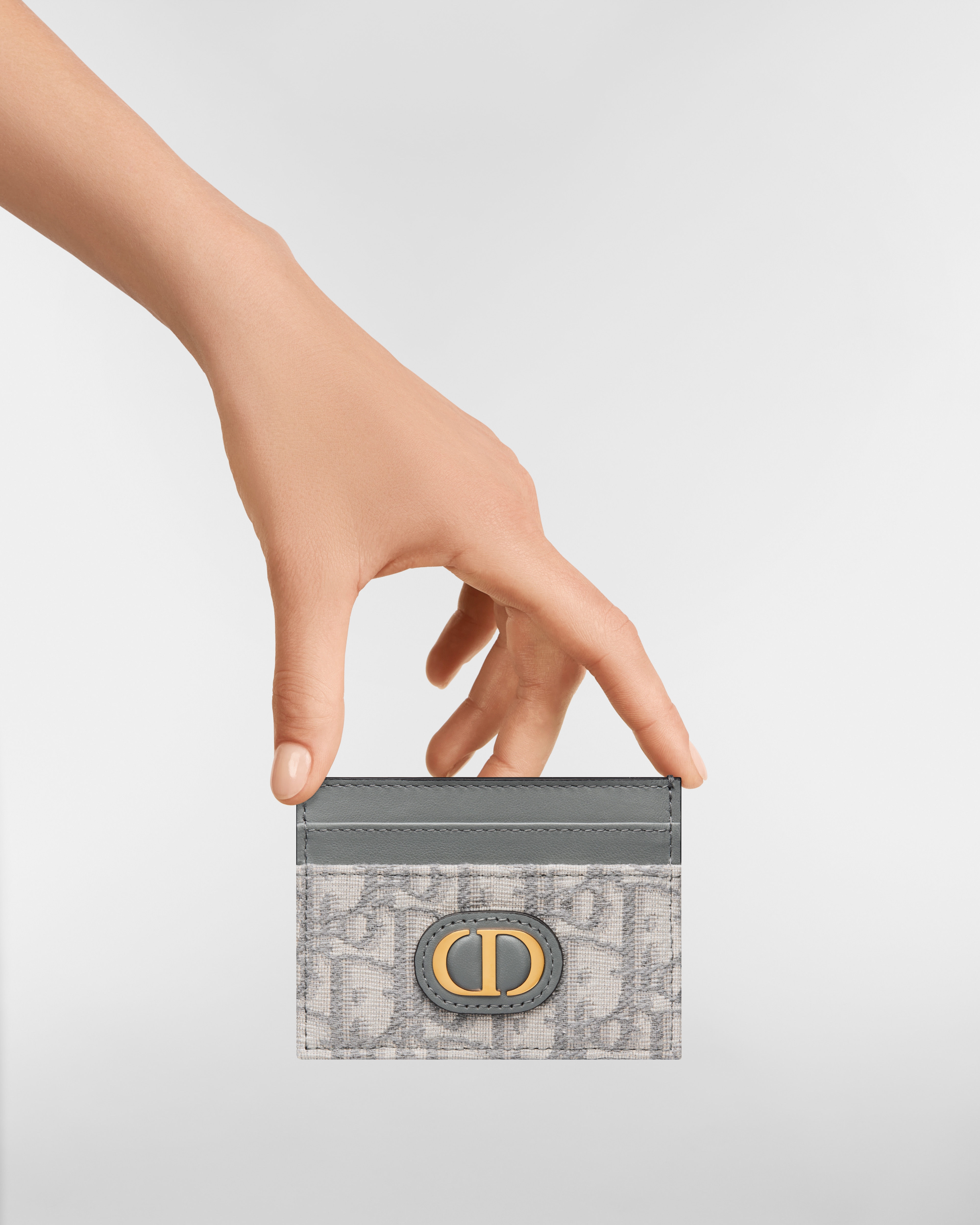 30 Montaigne Freesia Card Holder Gray Dior Oblique Jacquard E12