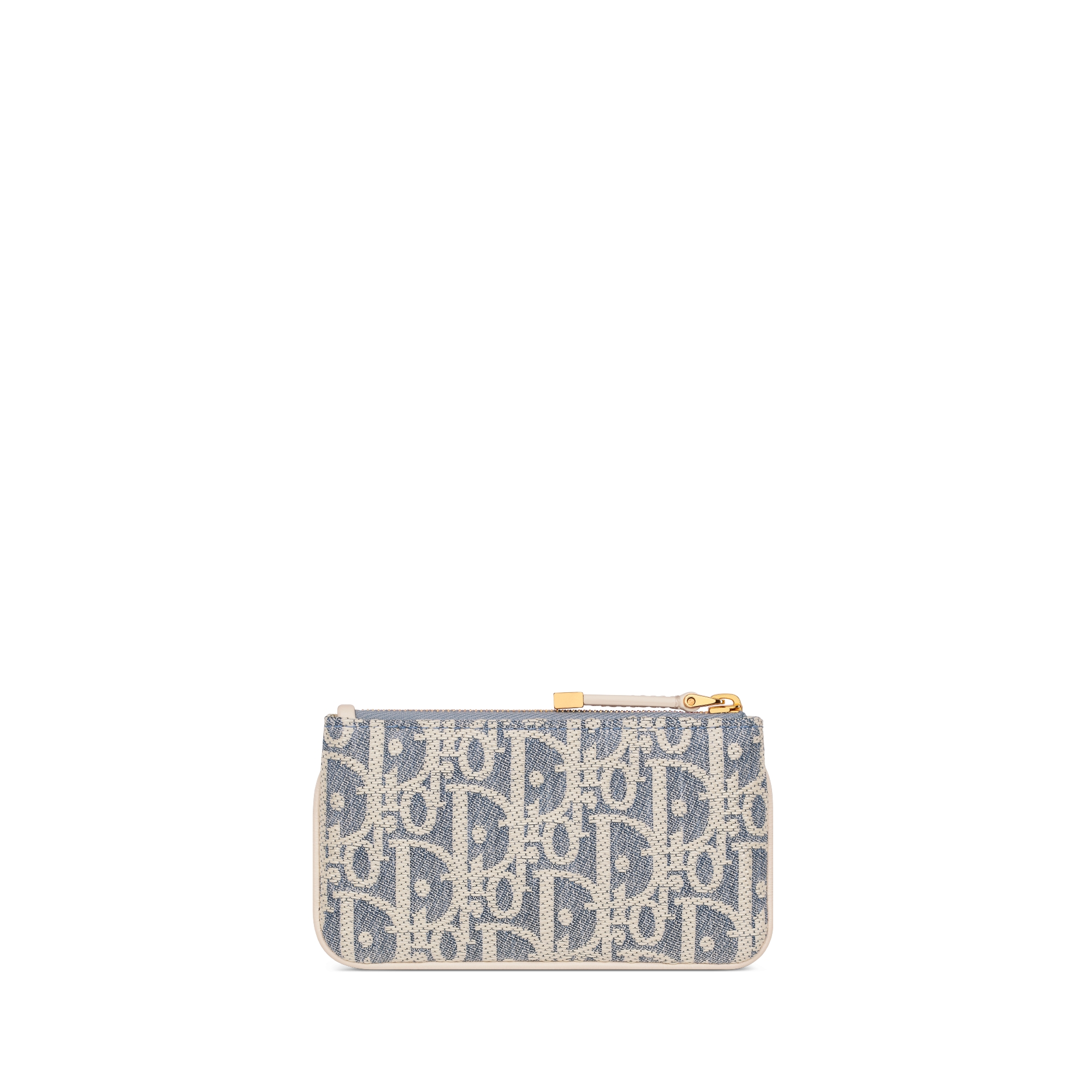 DiorTravel Myrte Zipped Key Case Blue Dior Oblique Chambray with Raffia Effect and Light Biscuit Smooth Calfskin E08