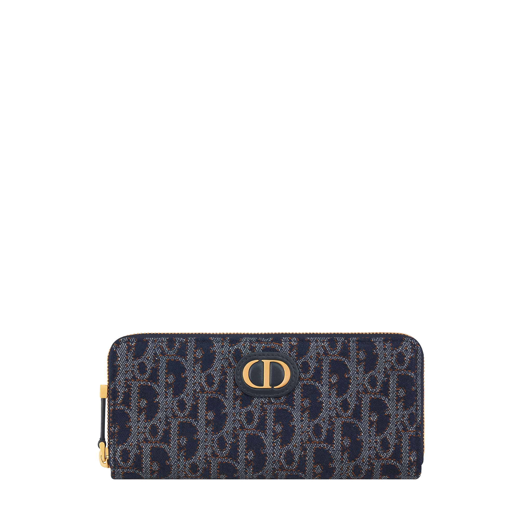 30 Montaigne Voyageur Slim Wallet Blue and Tobacco Brown Dior Oblique Denim with Contrasting Topstitching E01