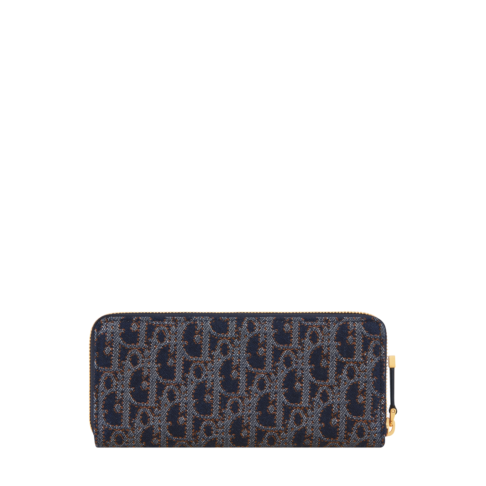 30 Montaigne Voyageur Slim Wallet Blue and Tobacco Brown Dior Oblique Denim with Contrasting Topstitching E08