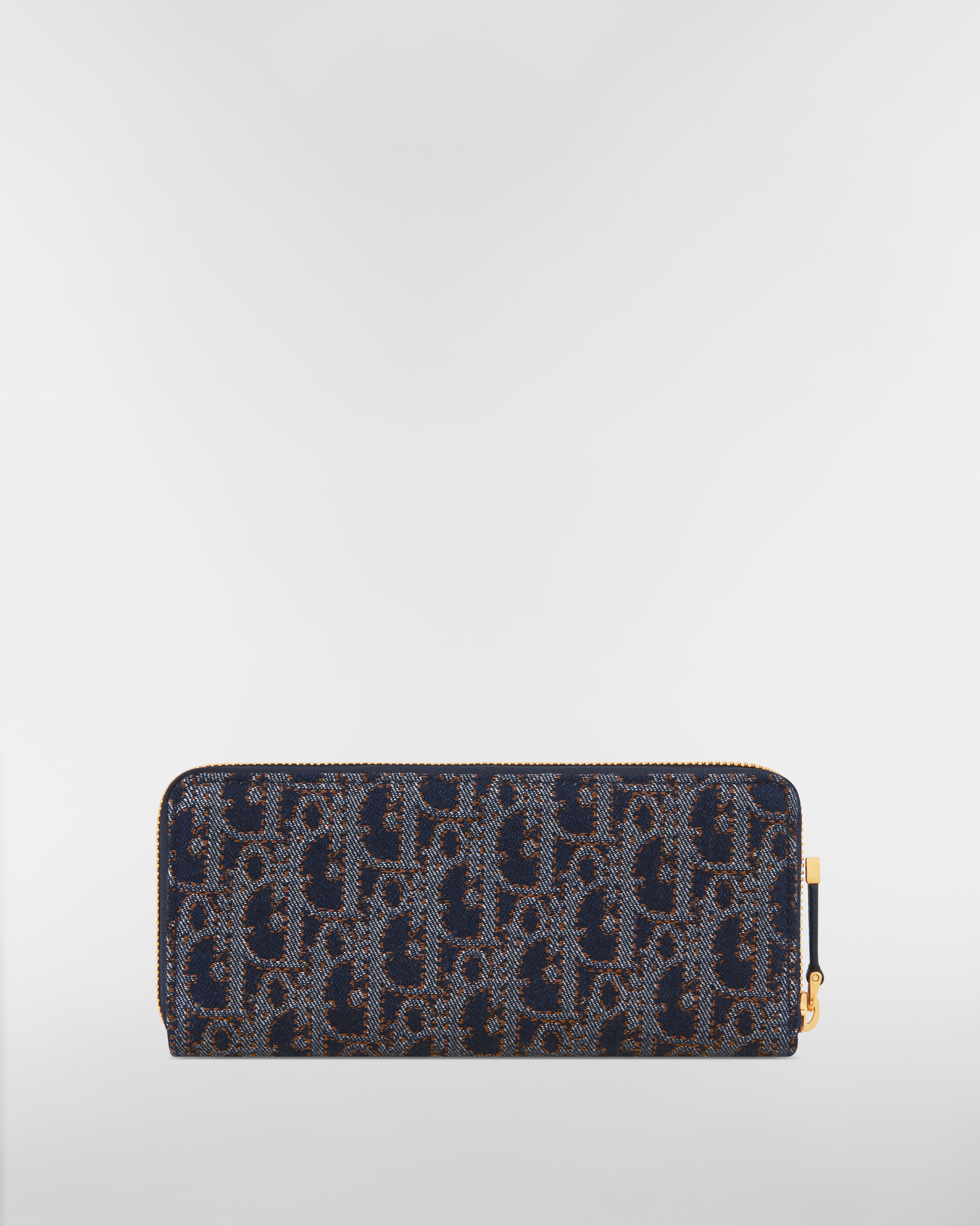 30 Montaigne Voyageur Slim Wallet Blue and Tobacco Brown Dior Oblique Denim with Contrasting Topstitching E08