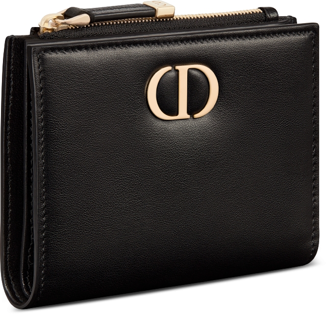 30 Montaigne Dahlia Wallet Black Smooth Calfskin | DIOR