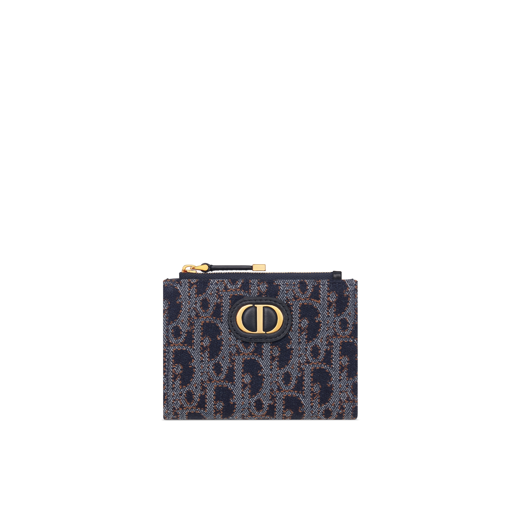 30 Montaigne Dahlia Wallet Blue and Tobacco Brown Dior Oblique Denim with Contrasting Topstitching E01