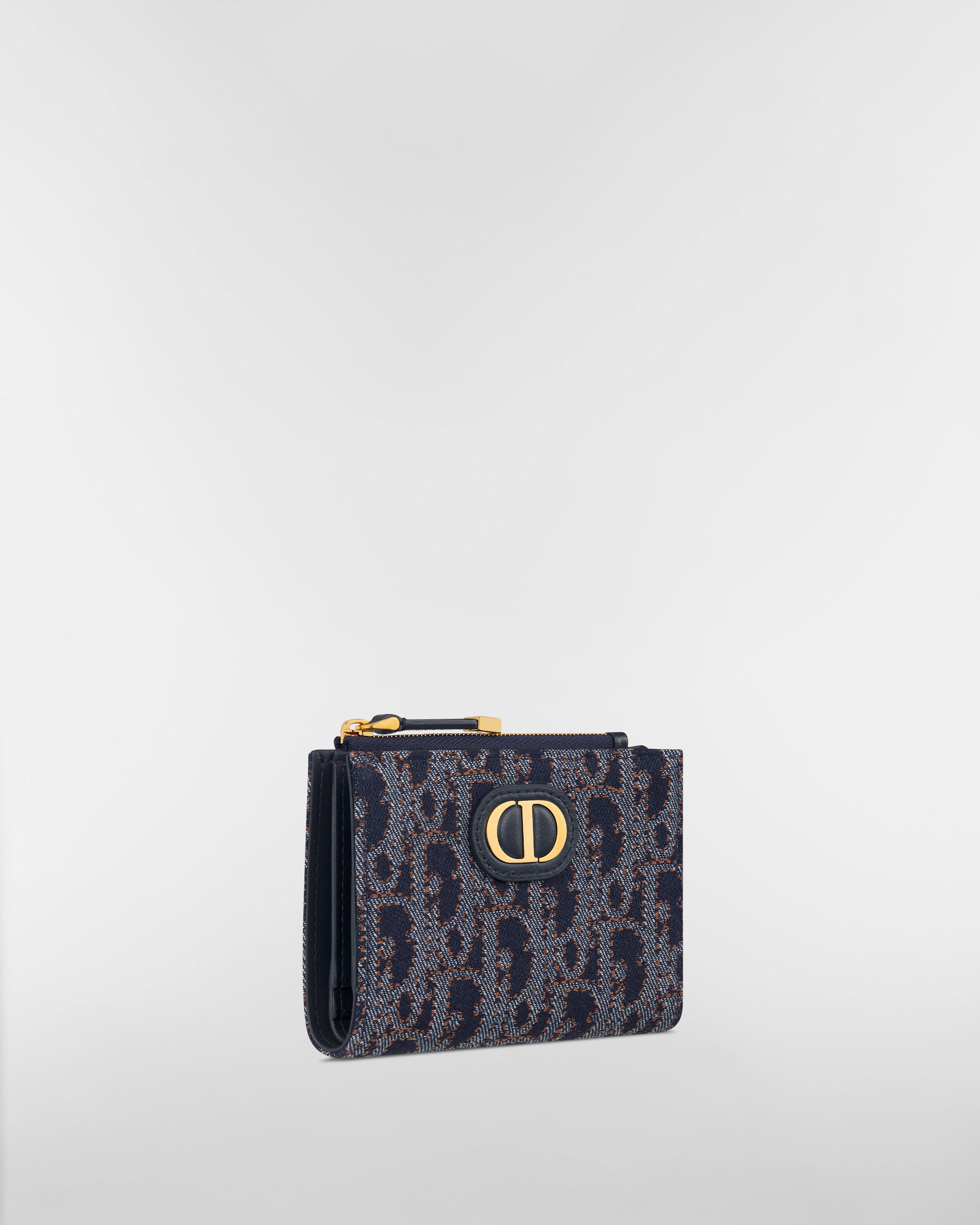 30 Montaigne Dahlia Wallet Blue and Tobacco Brown Dior Oblique Denim with Contrasting Topstitching E03