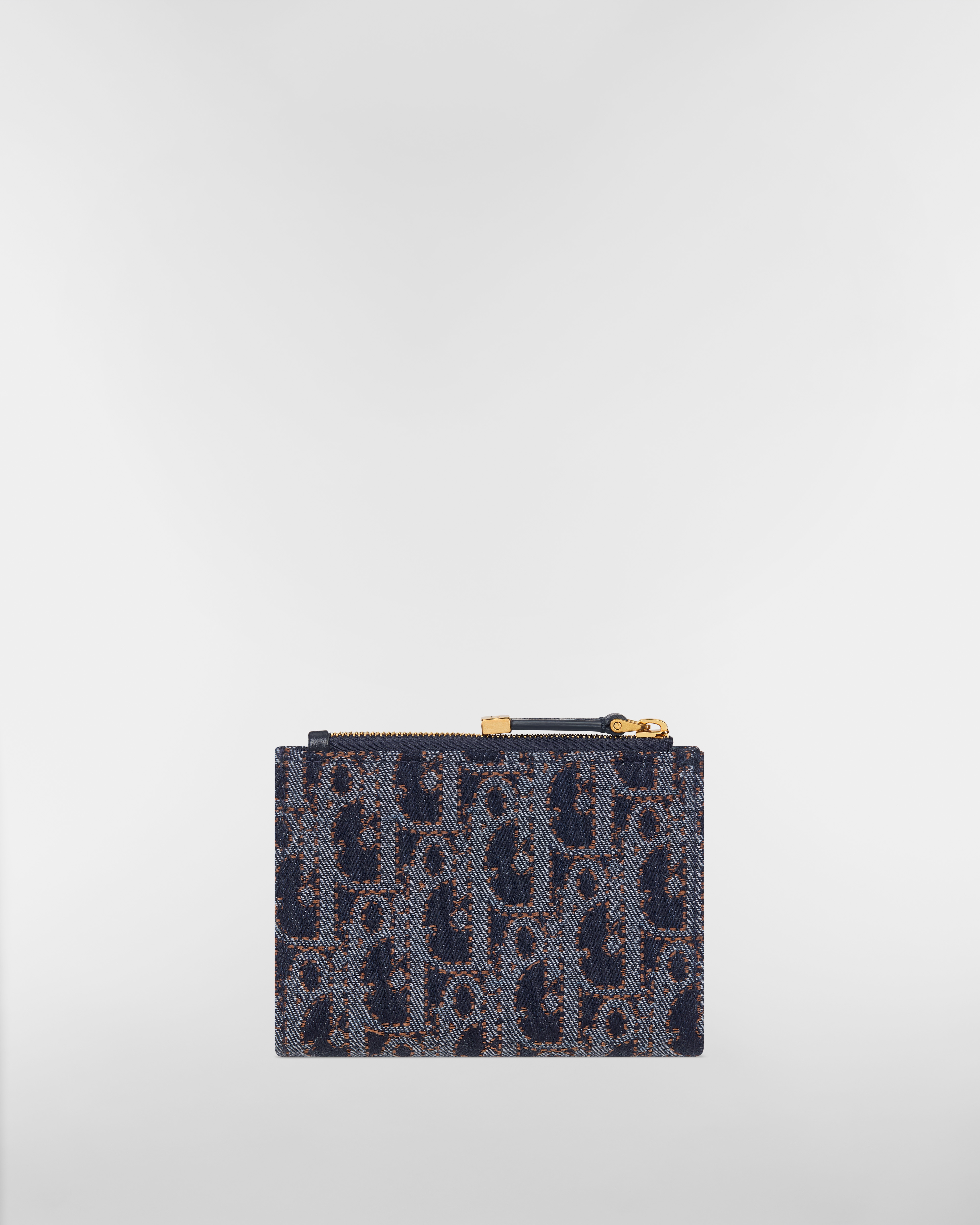 30 Montaigne Dahlia Wallet Blue and Tobacco Brown Dior Oblique Denim with Contrasting Topstitching E08