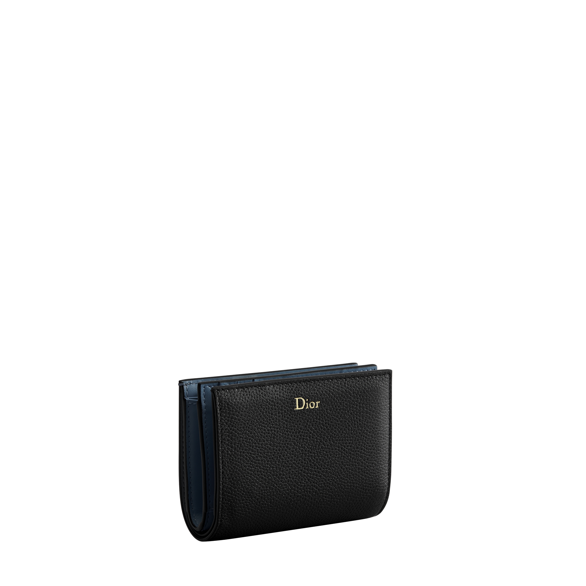 Dior Médaillon Begonia Wallet Black and Myosotis Blue Grained Calfskin E03