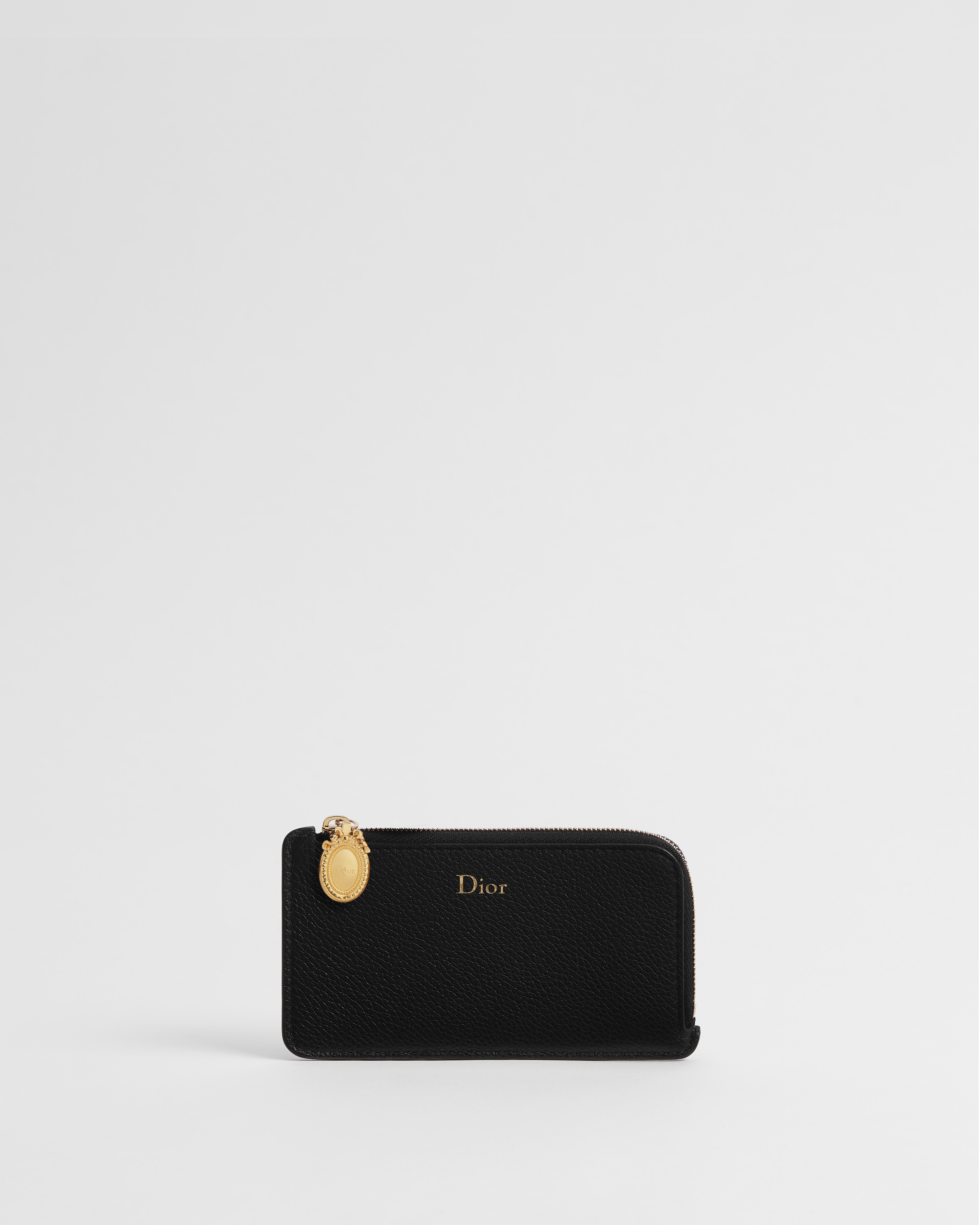 Dior Médaillon Cosmos Zipped Card Holder Black and Myosotis Blue Grained Calfskin E01