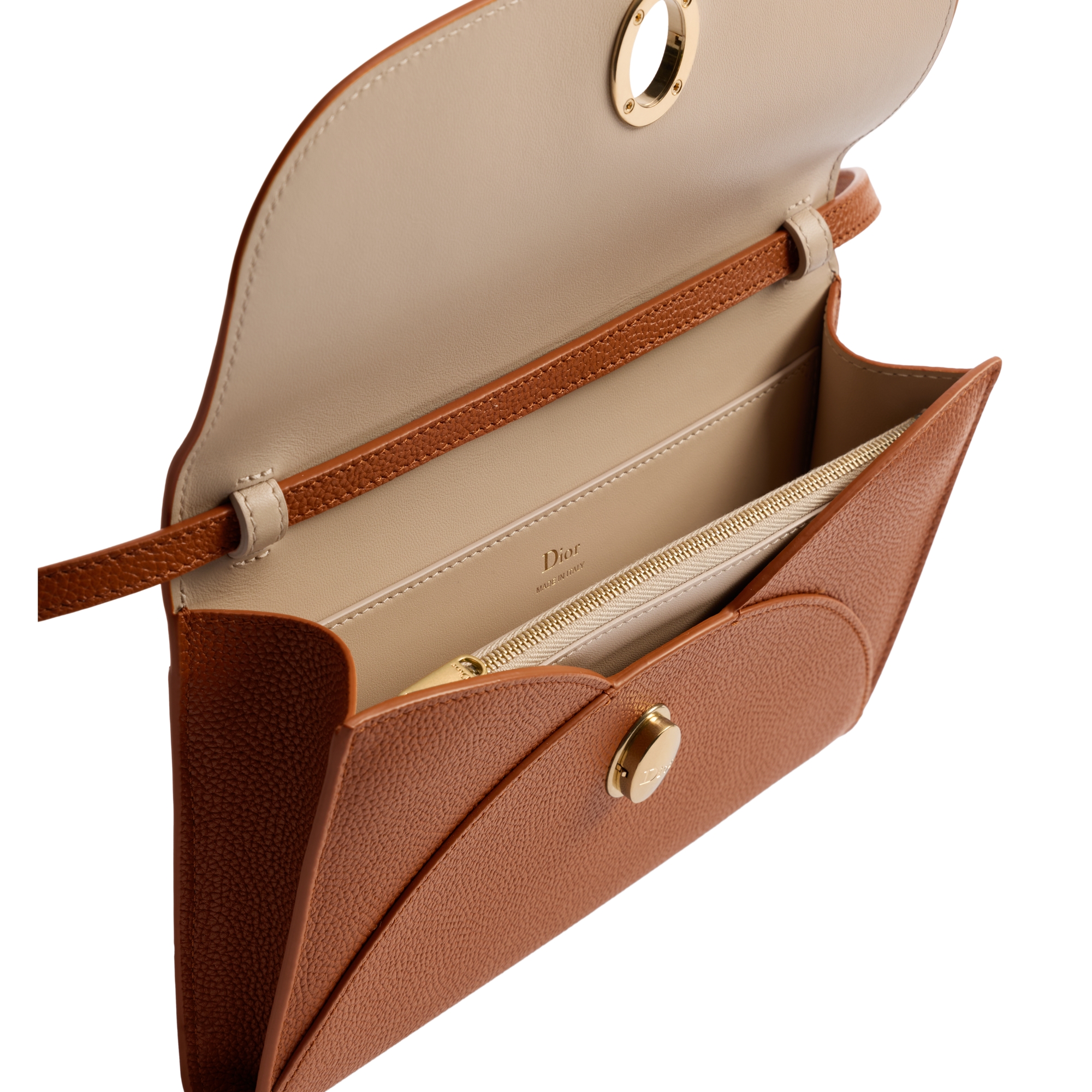 Dior Médaillon Envelope Pouch with Strap Marron Bobby and Lingerie Pink Grained Calfskin E06