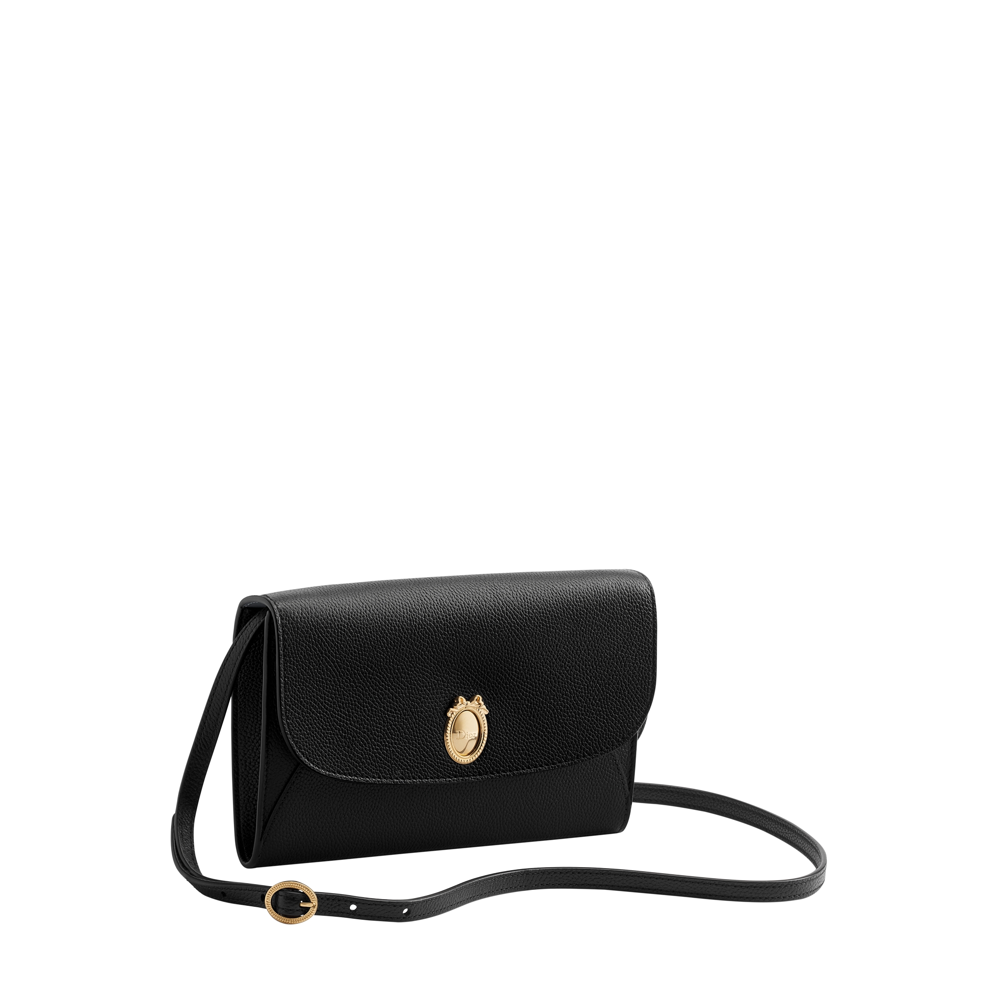 Dior Médaillon Envelope Pouch with Strap Black and Myosotis Blue Grained Calfskin E03