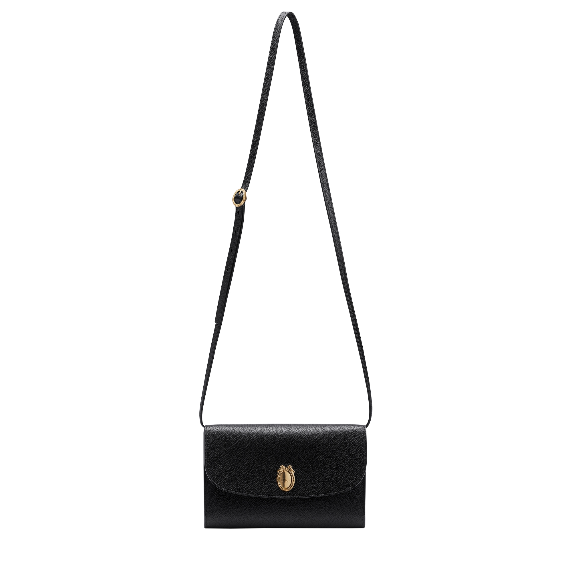 Dior Médaillon Envelope Pouch with Strap Black and Myosotis Blue Grained Calfskin E07