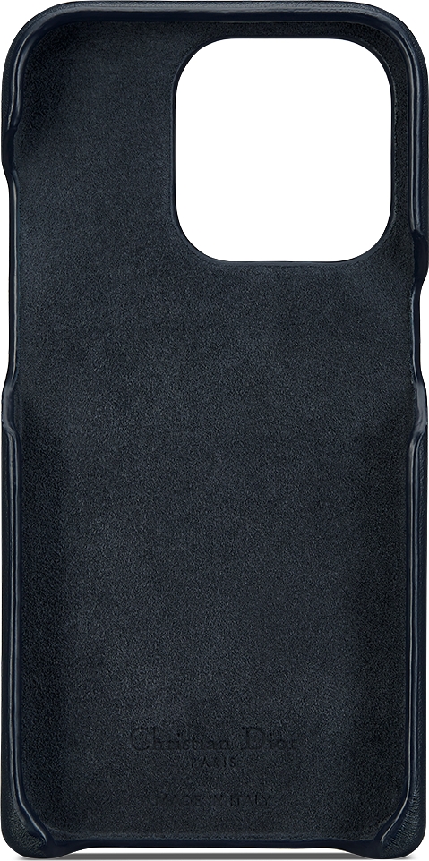 30 Montaigne Cover for iPhone 15 Pro with Magnetic Card Holder Blue Grained Calfskin and Dior Oblique Jacquard DIOR